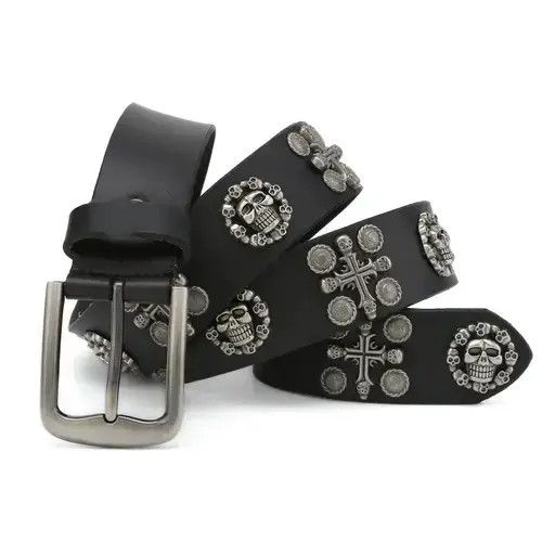 Jean Vintage Leather Cross Rivet Jeans Belt Size ONE SIZE - 1 Thumbnail