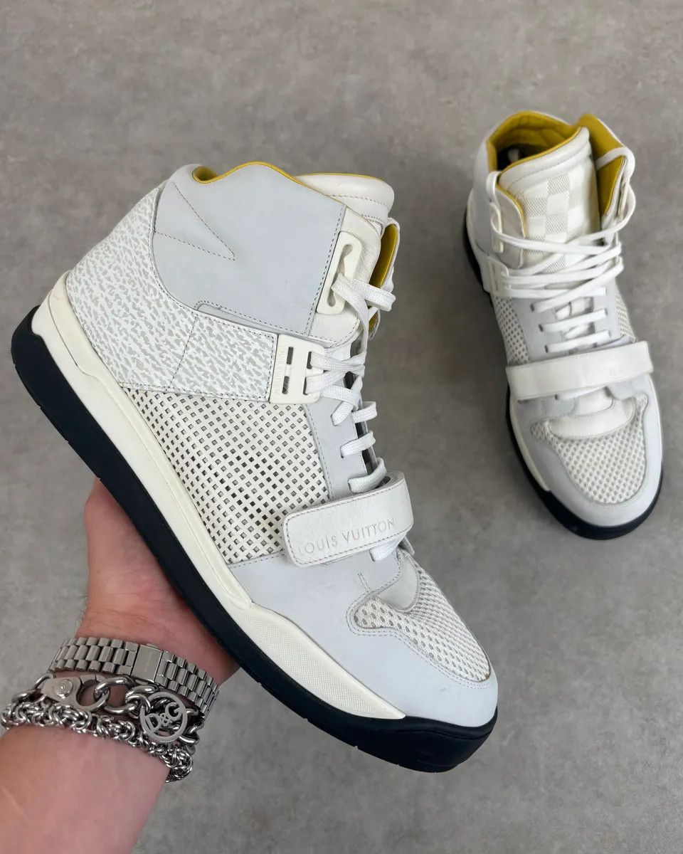 Louis Vuitton Louis Vuitton White Trail Blazer Leather Mesh High Sneakers Size US 12 / EU 45 - 1 Thumbnail
