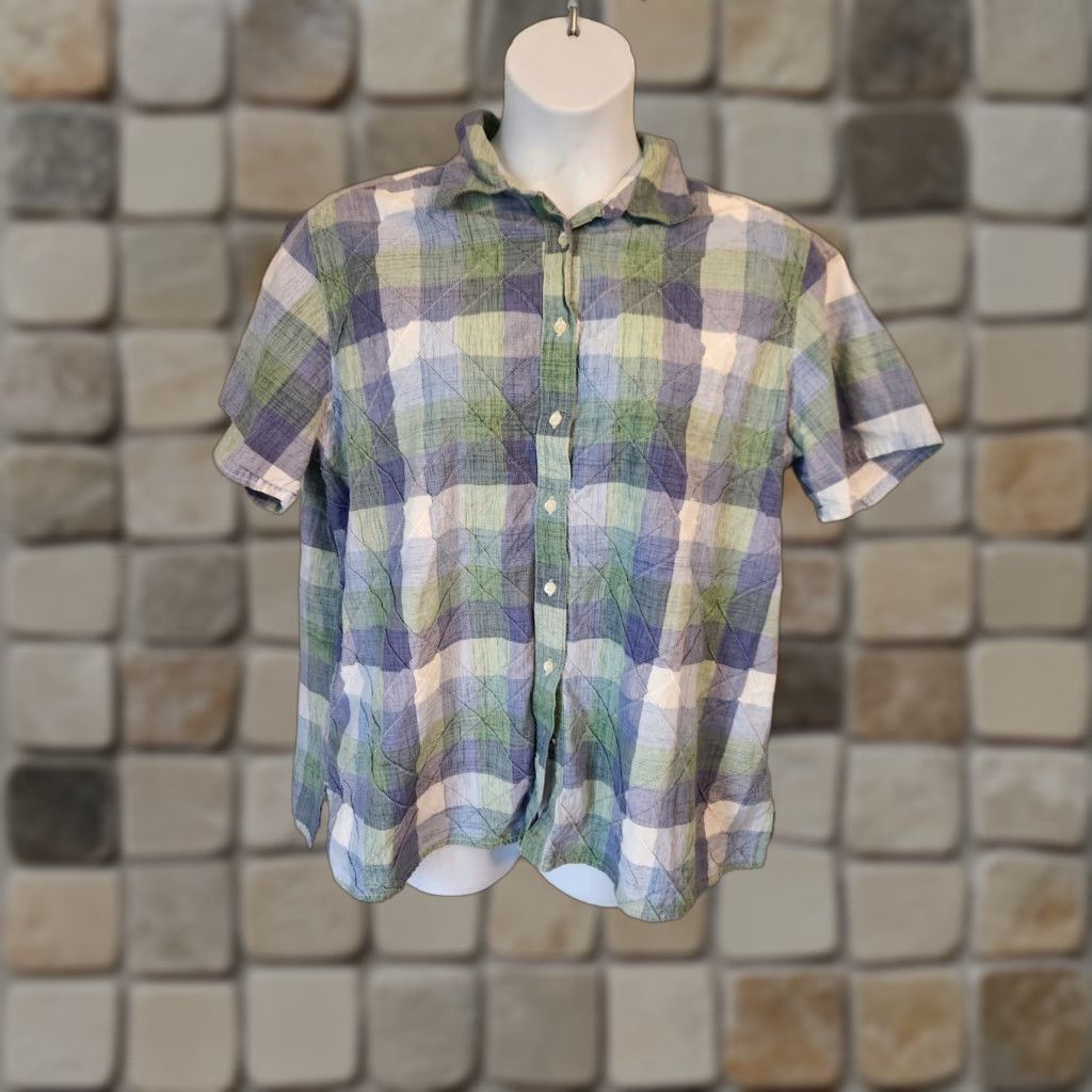 Vintage Classic Elements Shirt Women 20W Plus Size Plaid Lavender Purple Green Button-Up Short Sleeve Casual Shirt womens Size 3XL / US 20-22 - 1 Thumbnail