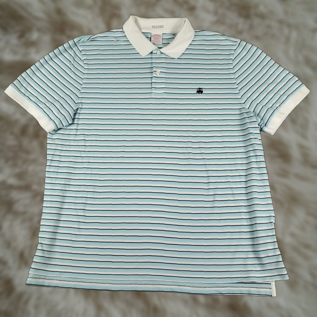 Brooks Brothers Brooks Brothers Polo Shirt Blue Striped Casual Short Sleeve Mens 2XL Classic Regular Fit Size US XXL / EU 58 / 5 - 1 Thumbnail