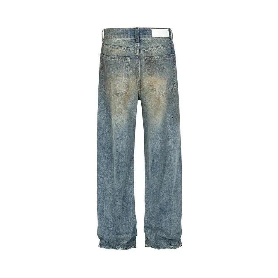 Mud Dyed Hole Baggy Jeans Hombre Frayed Ripped Trousers y2k
