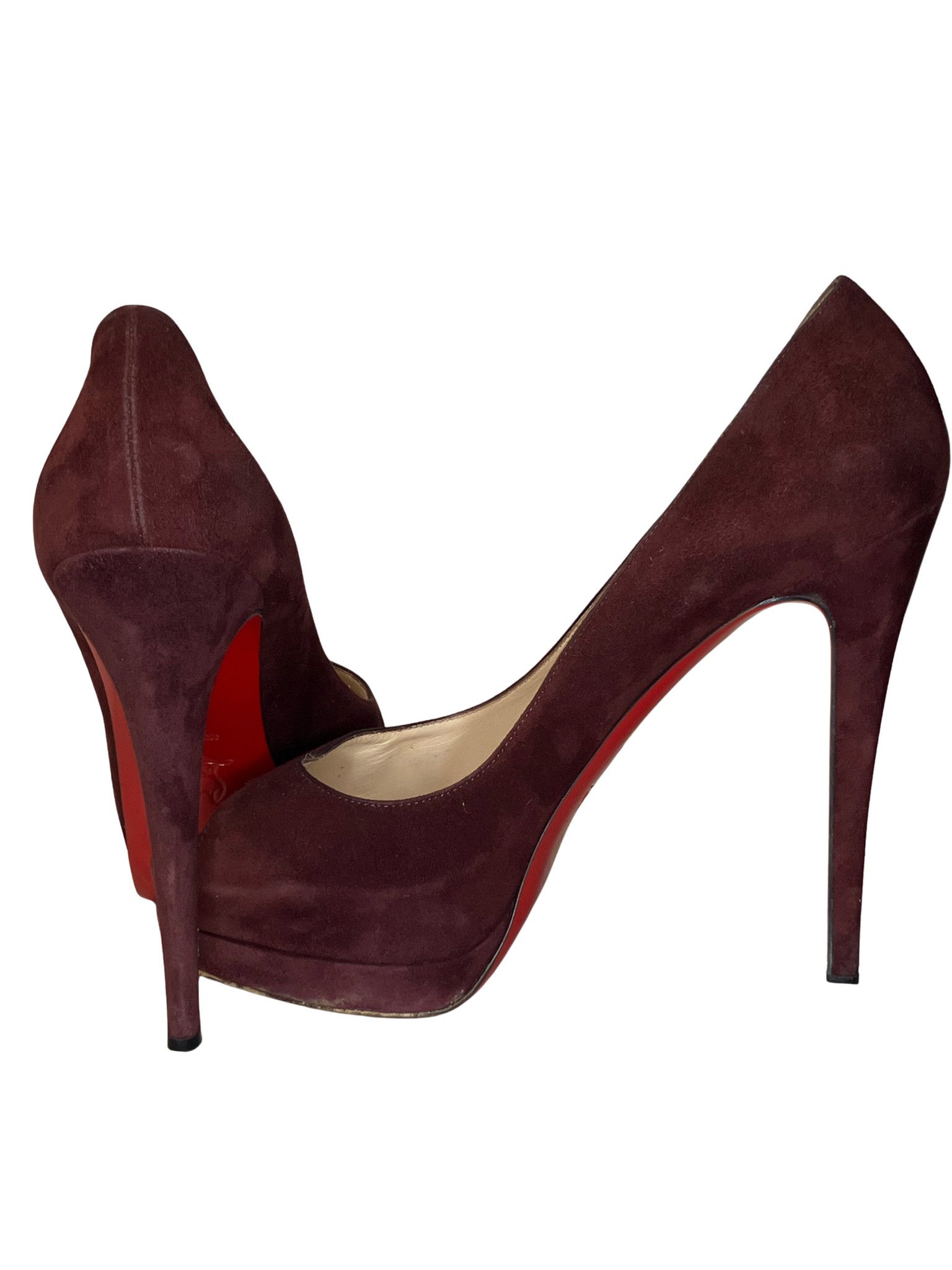 Christian Louboutin Christian Louboutin Burgundy Suede Peep Toe Platform Heels Size US 10 / IT 40 - 2 Thumbnail