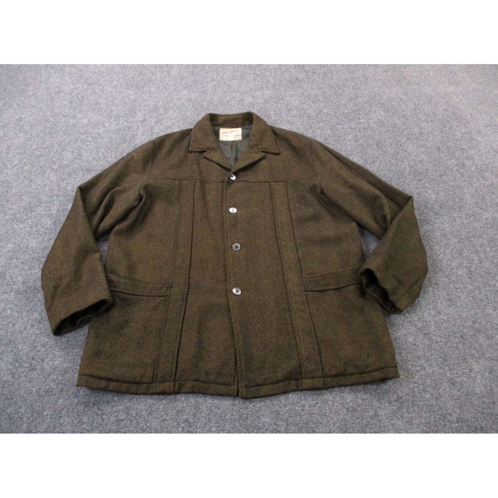 Vintage VINTAGE Field & Stream Jacket Mens 42 Wool Herringbone Overcoat Brown 40s 50s Sports Pockets Size US XS / EU 42 / 0 - 2 Thumbnail