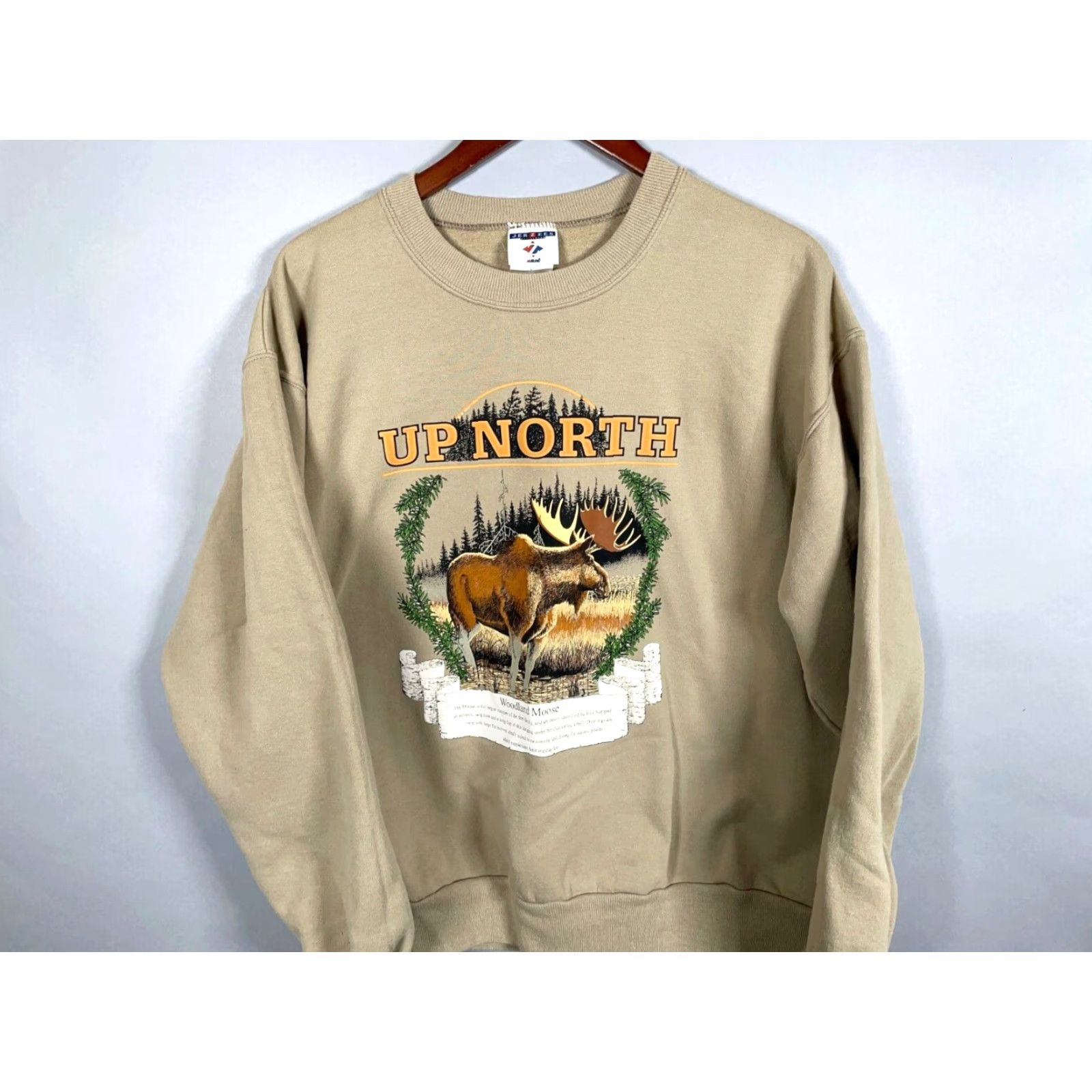 Jerzees VTG Jerzees Up North Woodland Moose Print Sweatshirt Large Beige 50/50 Tag Men's Size US L / EU 52-54 / 3 - 3 Thumbnail
