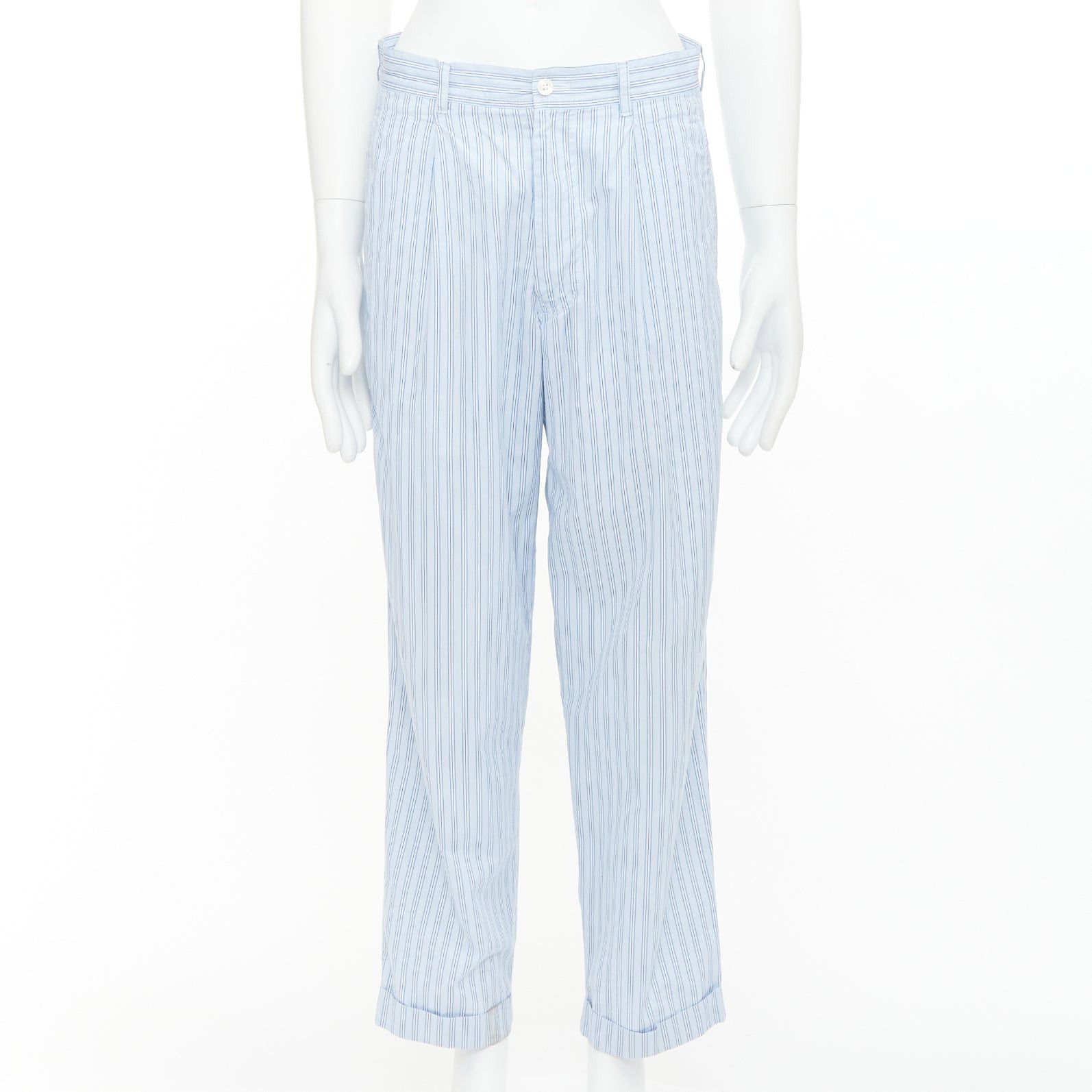 Comme des Garcons COMME DES GARCONS Shirt blue striped cotton poplin mid waist pajama style pants S Size US 28 / EU 44 - 1 Thumbnail