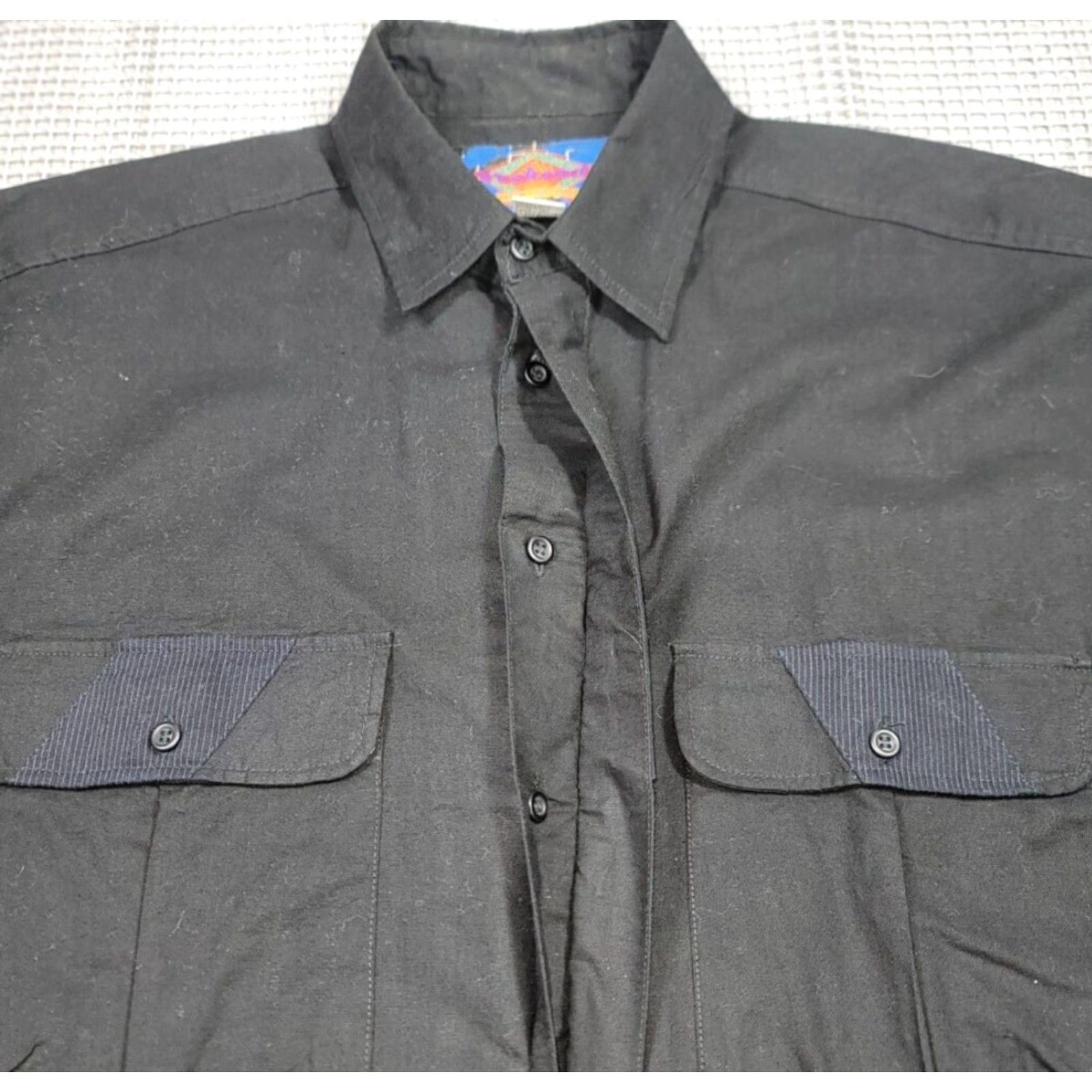 Vintage VINTAGE Weekends Shirt Men L Black Cotton Canvas Button-Up Embroidered Logo 90s Earth Day Military Casual Modern Fit Size US 33 - 5 Thumbnail