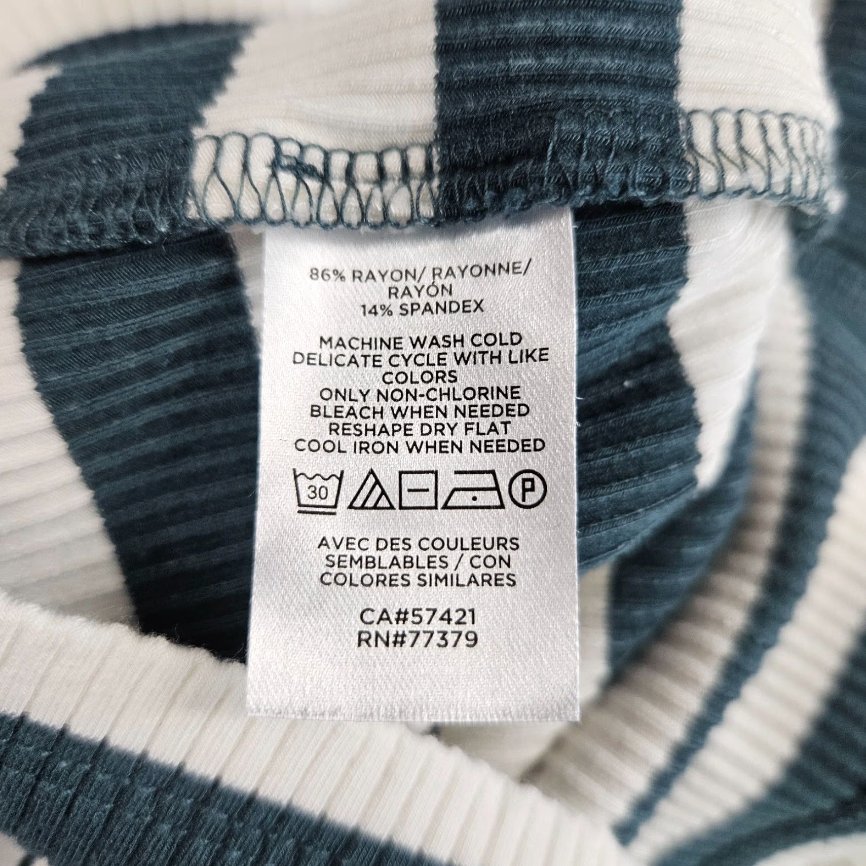 Ann Taylor Ann Taylor Womens Top Medium Teal White Stripe Ribbed Long Sleeve Rayon Size M / US 6-8 / IT 42-44 - 5 Thumbnail