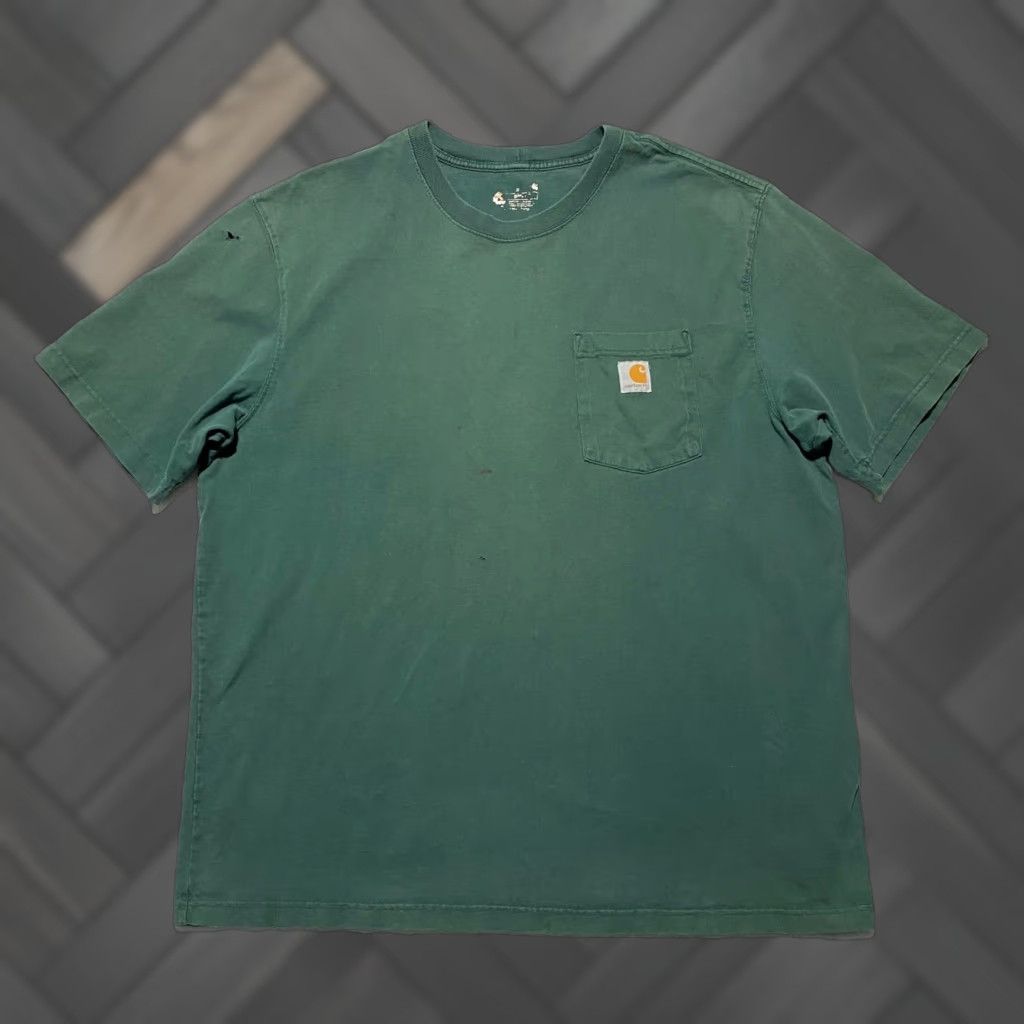 Carhartt VINTAGE Carhartt K87 Pocket T-Shirt Hunter Green Distressed Heavyweight Cotton Mens XL Boys? Size US XL / EU 56 / 4 - 1 Thumbnail