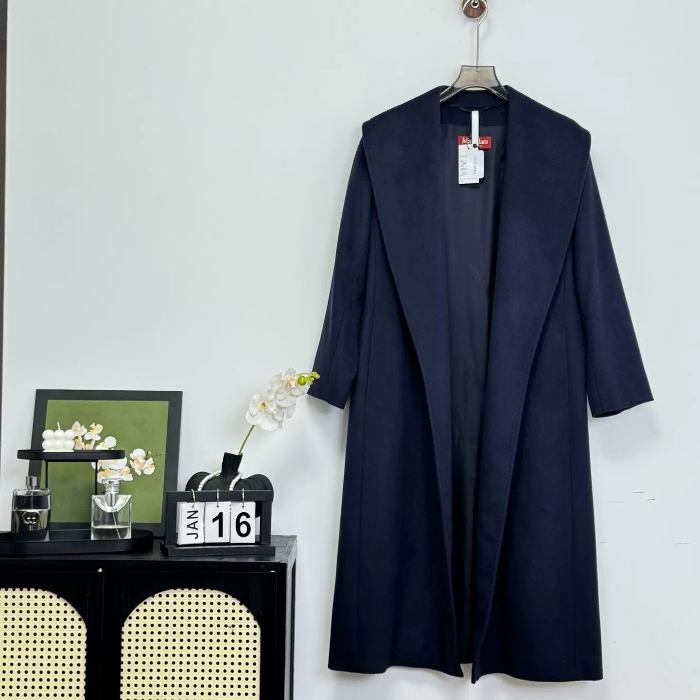 Max Mara Maxmara Navy Water Ripple Coat Size S / US 4 / IT 40 - 1 Thumbnail