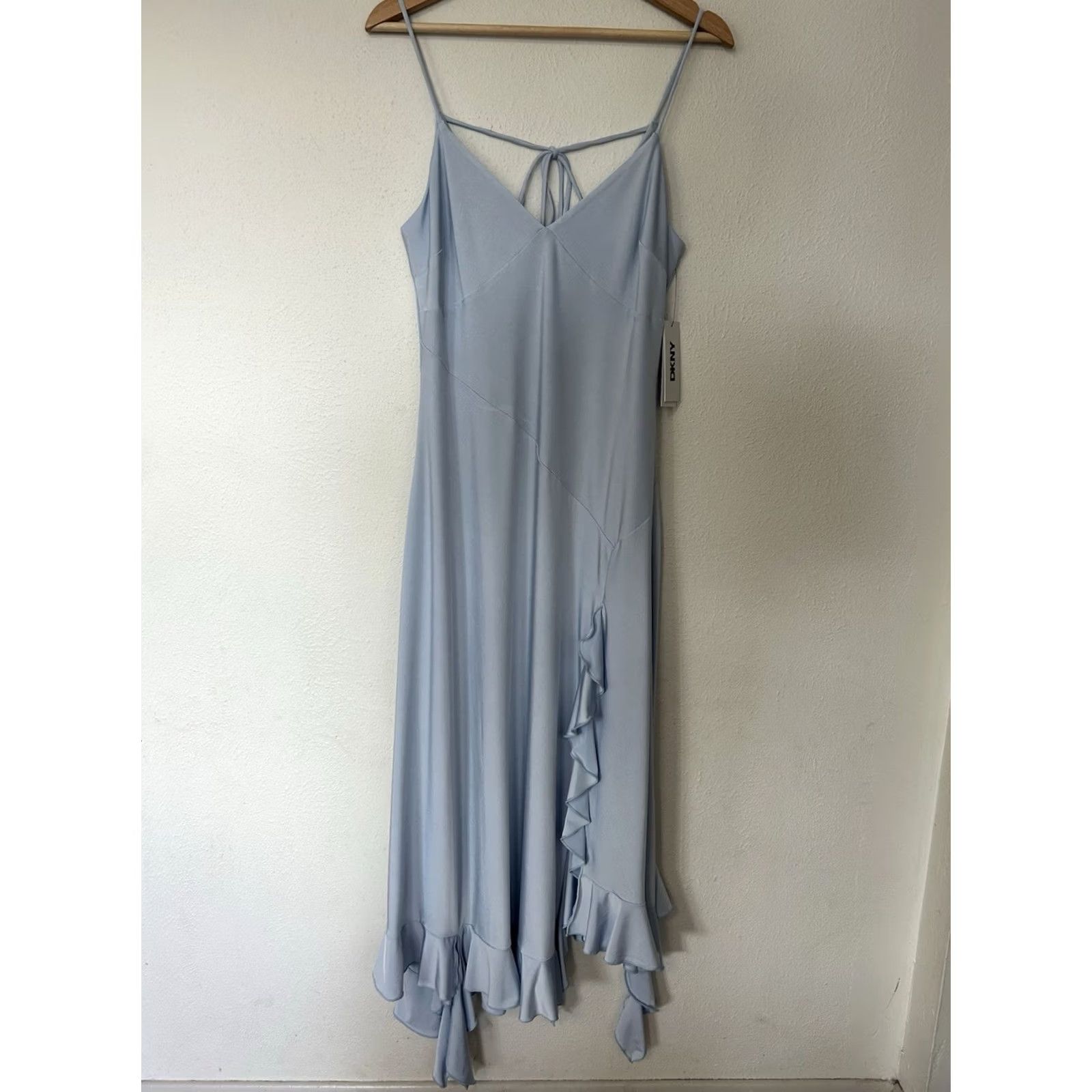 DKNY DKNY Slip Dress Midi Open Back V-Neck Ruffled Hem Light Blue 6 Women's Formal Party/Cocktail Size M / US 6-8 / IT 42-44 - 3 Thumbnail