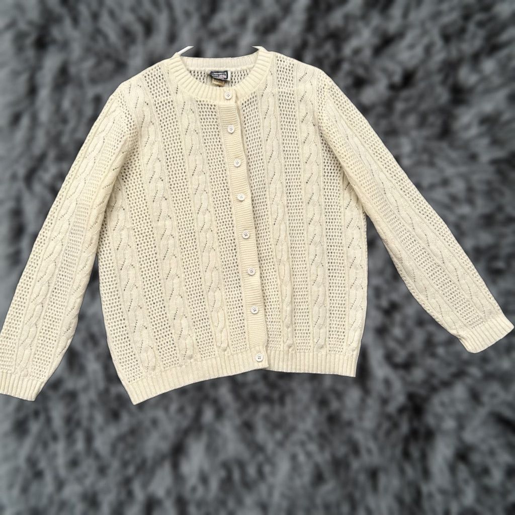 Vintage VINTAGE Keneth Too Plus Cardigan Sweater Plus 1X Ivory 80s Grandmacore Fisherman Women Size XL / US 12-14 / IT 48-50 - 1 Thumbnail