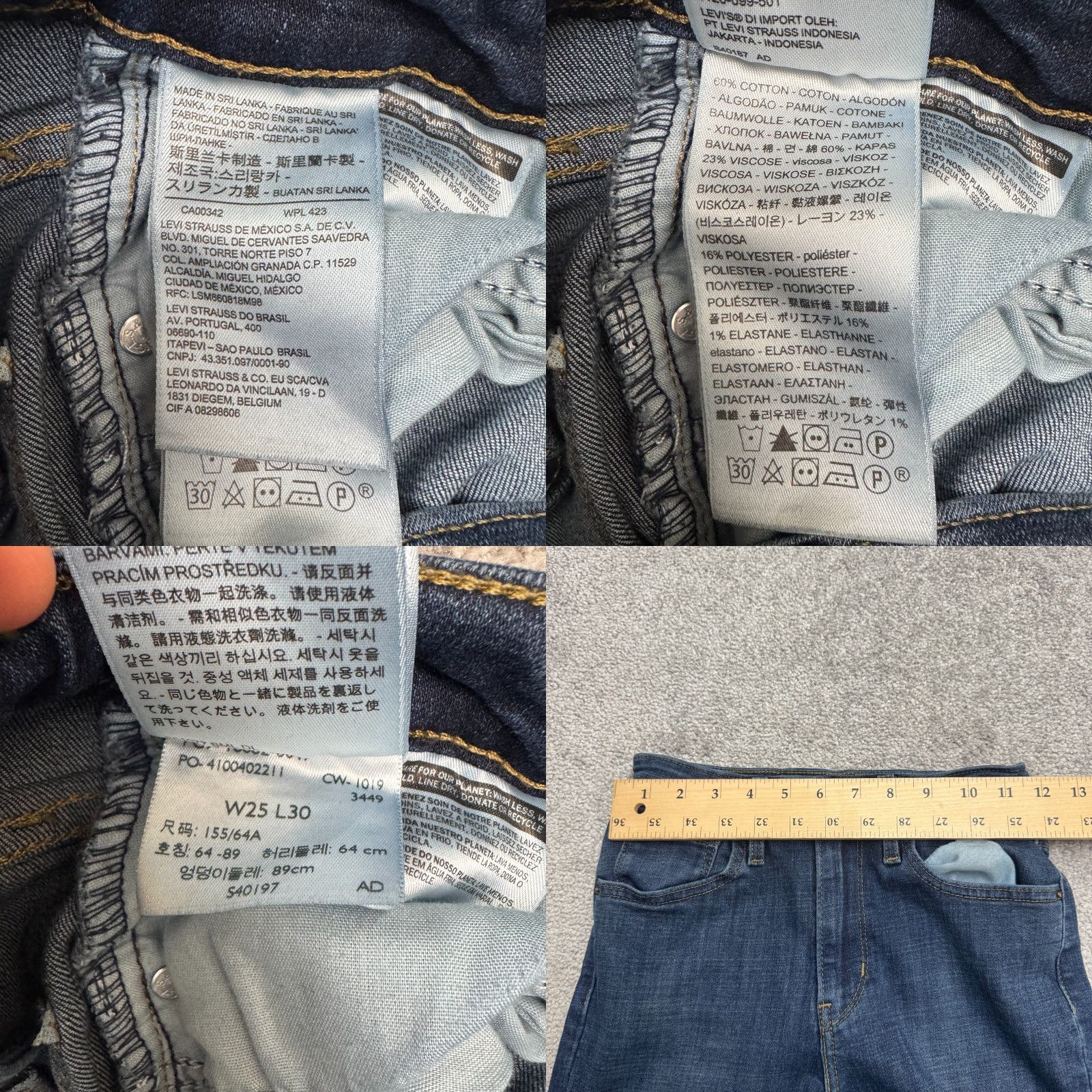 Levi's Levi's 712 High Rise Skinny Jeans Womens 25 Blue Dark Wash Casual Stretch Size 42" / US 20 - 8 Thumbnail