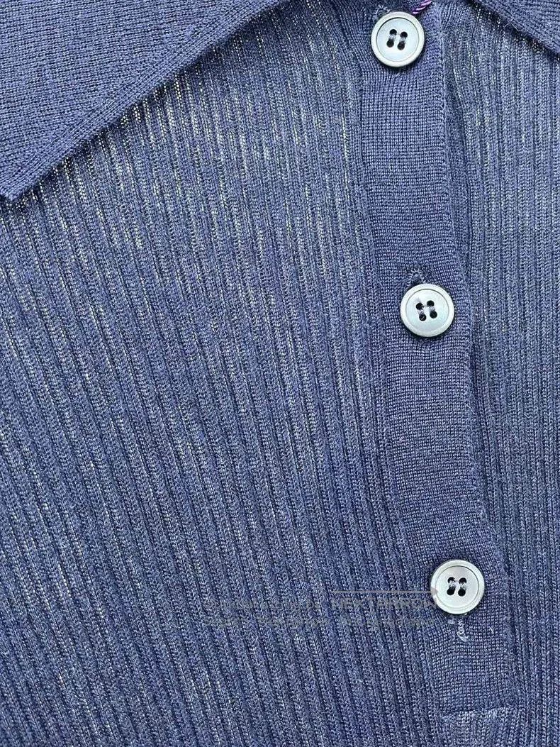 miumiu navy blue Polo neck thin knit cashmere sweater.