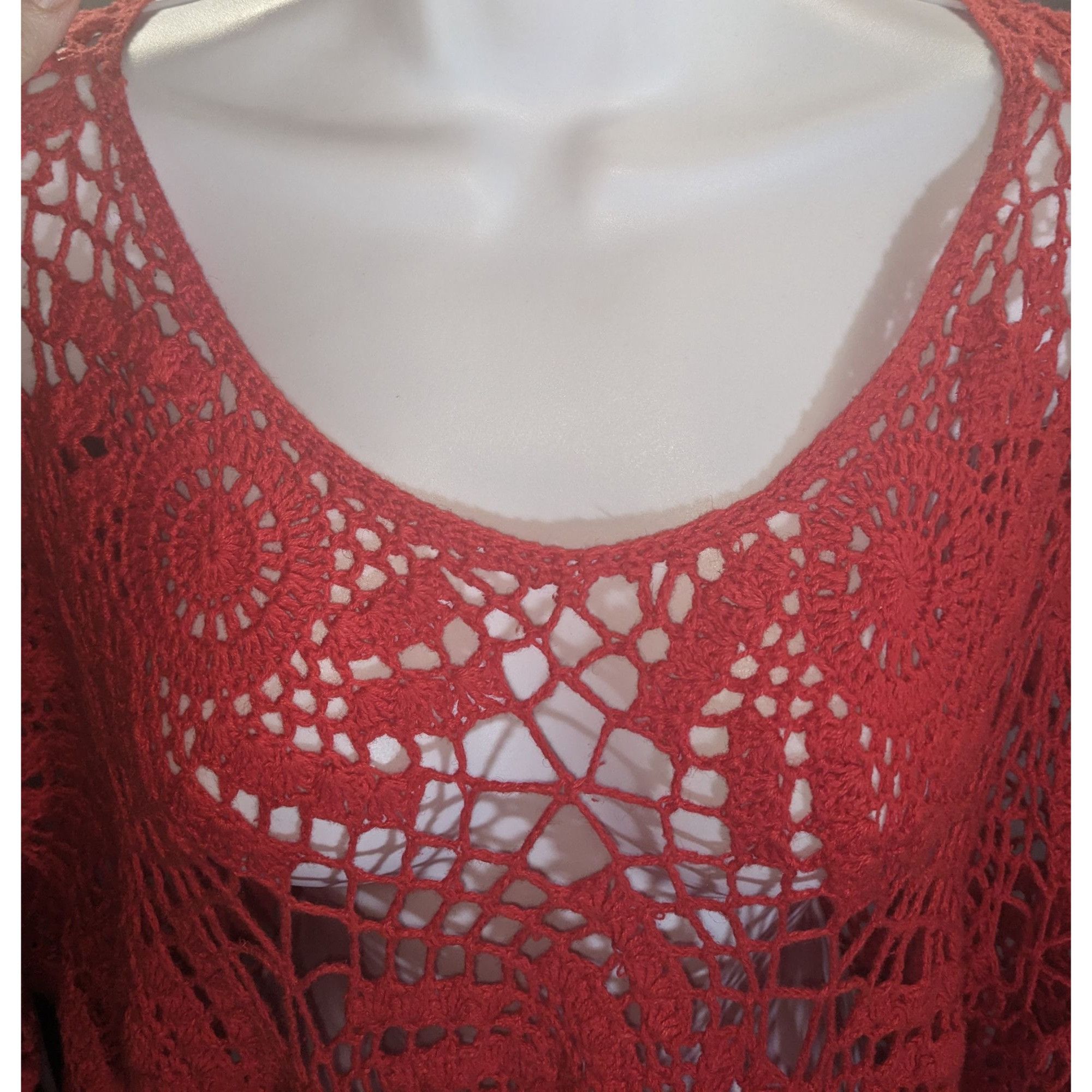Other Denim 24/7 Crochet Floral Sweater Red Open Knit Boho Summer Size M / US 6-8 / IT 42-44 - 8 Thumbnail