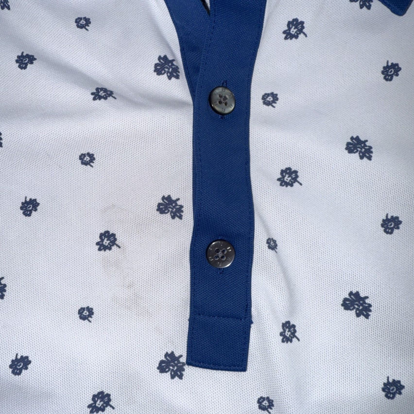 Footjoy VINTAGE FootJoy Polo Golf Shirt White Blue Flowers Floral Men's Large Stretch Arrowhead Size US L / EU 52-54 / 3 - 6 Thumbnail