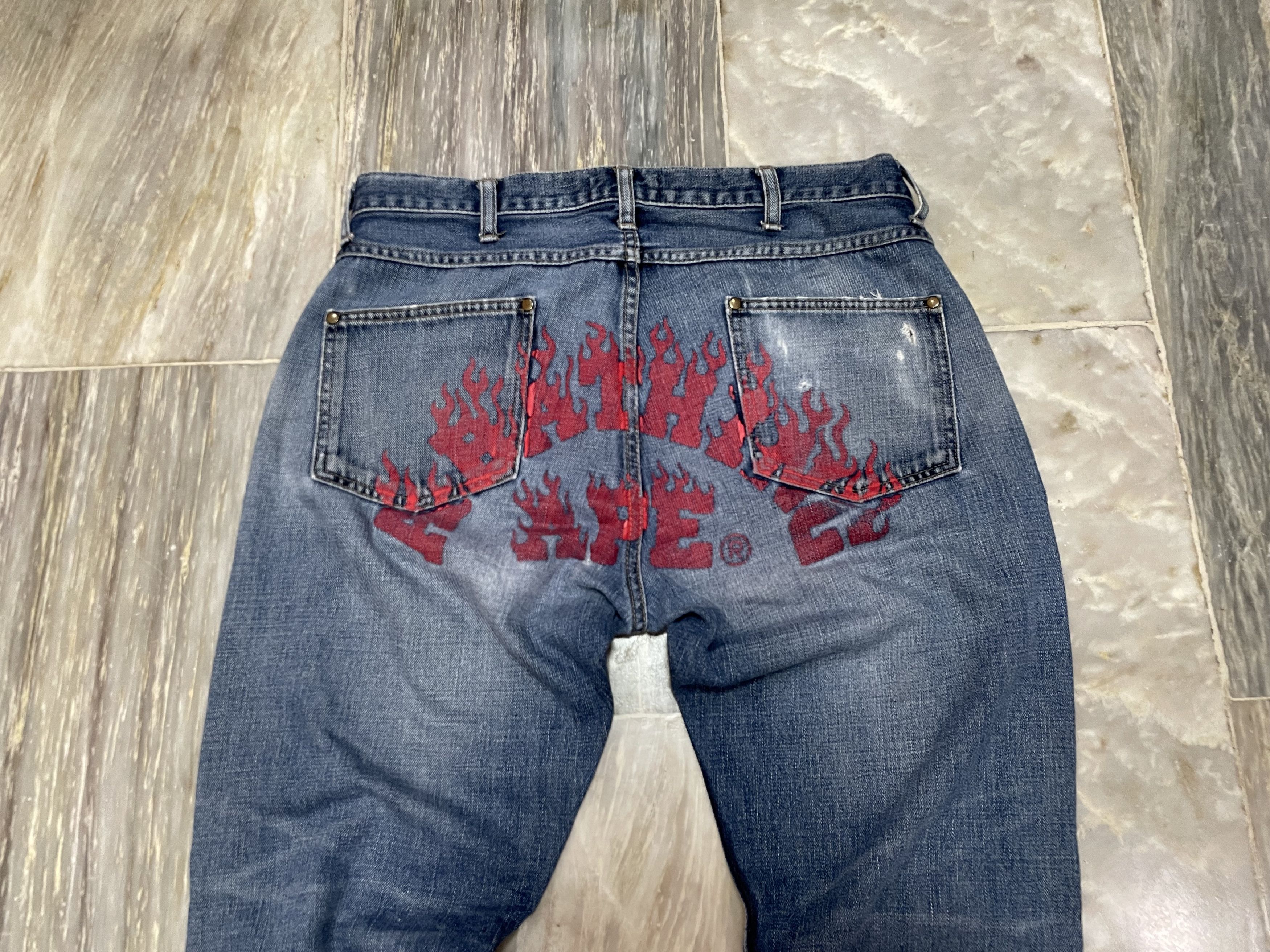 Bape OG Bape Spellout Flame Arch Logo - Distressed Jeans Size US 34 / EU 50 - 2 Thumbnail