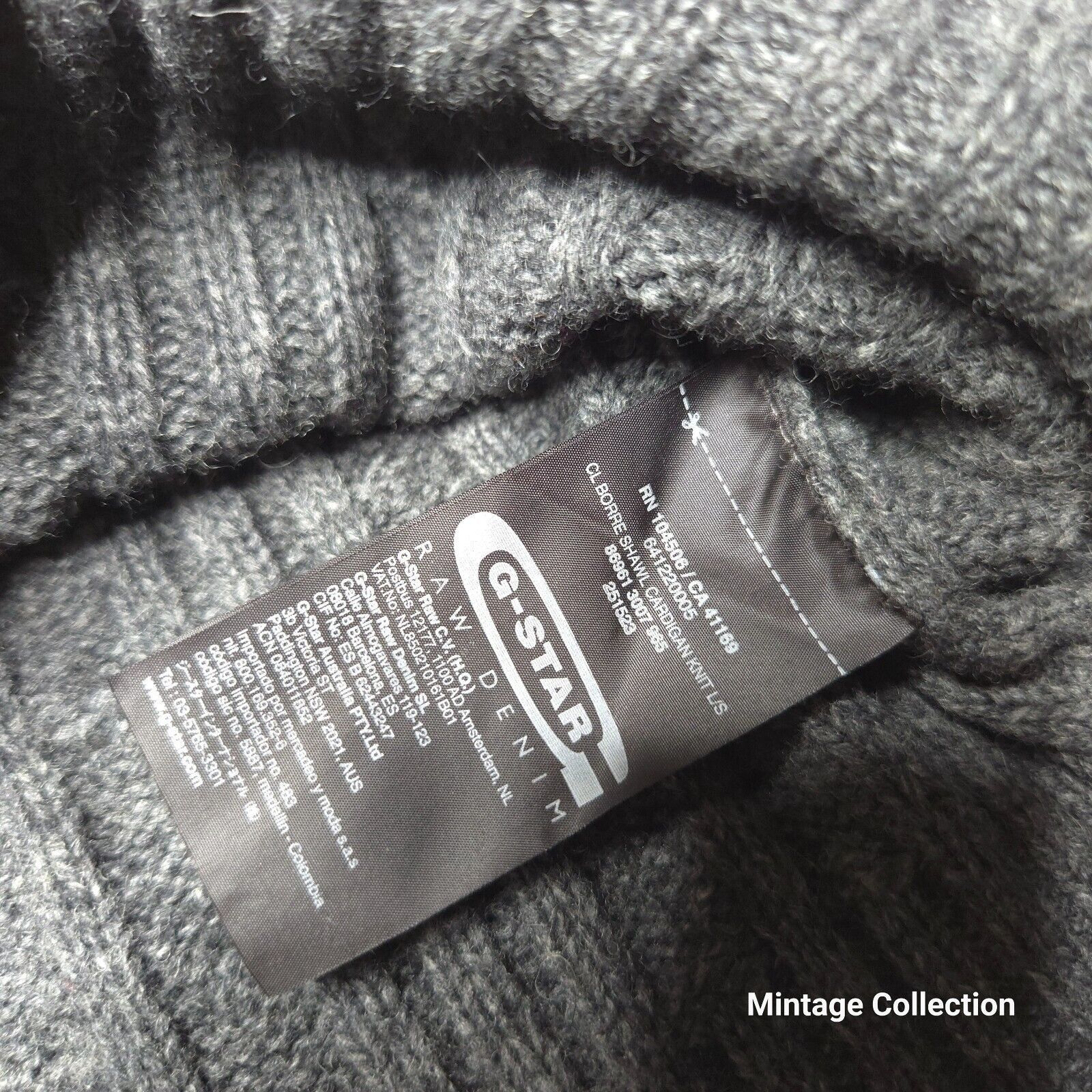 G-Star GSTAR CORRECT LINE GRAY WOOL BORRE SHAWL CARDIGAN CABLE KNIT Size US M / EU 48-50 / 2 - 9 Thumbnail