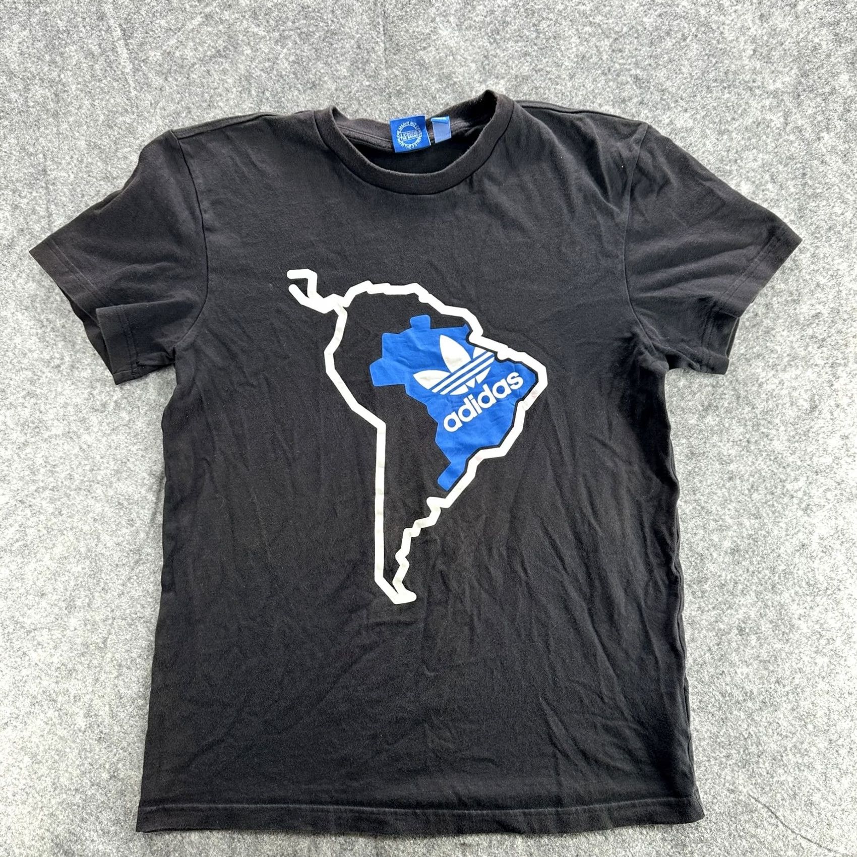 Adidas Adidas Shirt Small Mens Black Blue Trefoil South America Map Graphic Tee Classic Size US S / EU 44-46 / 1 - 2 Thumbnail