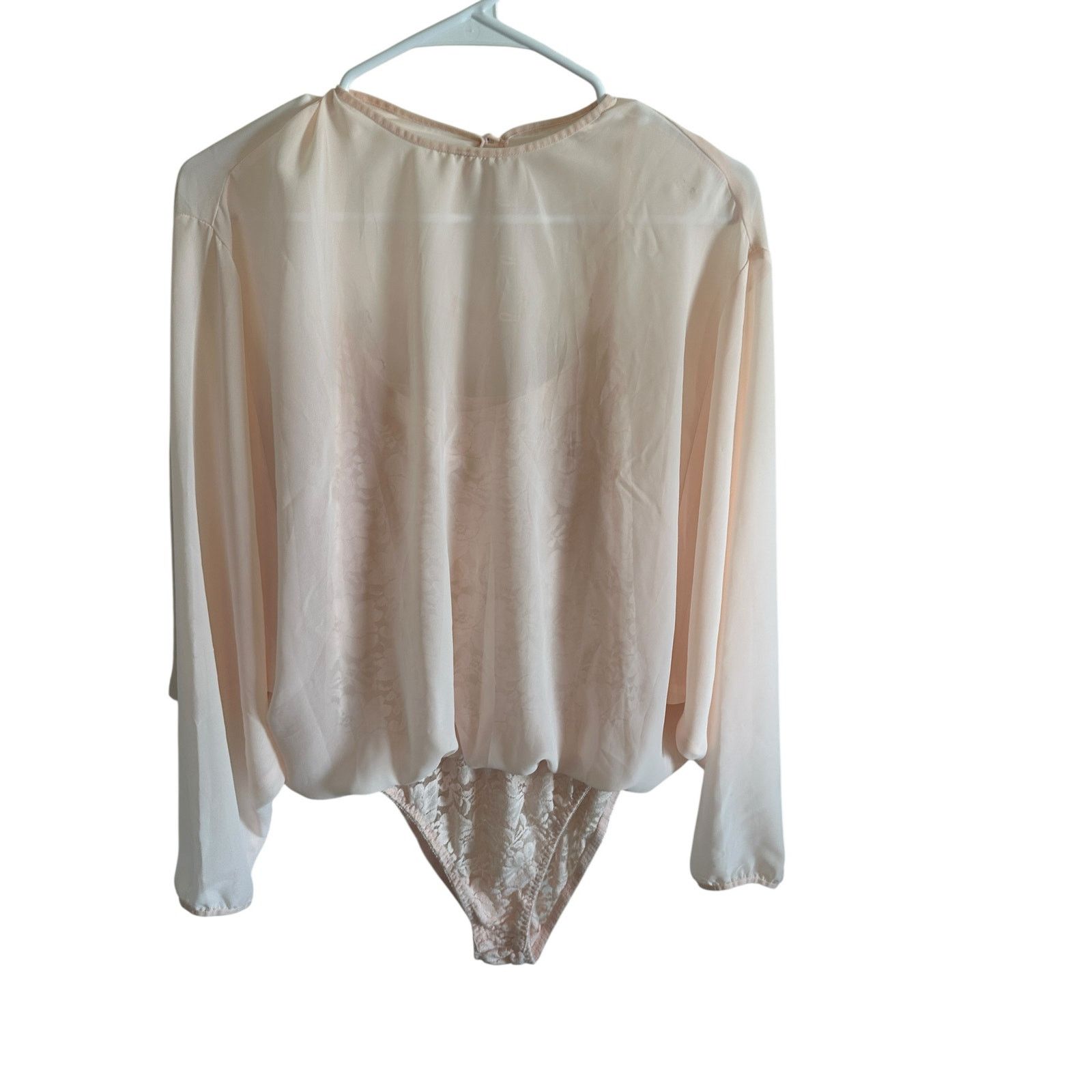 Other We Are HAH Pink Lace Long Sleeve Round Neck Floral Bodysuit Size L / US 10 / IT 46 - 5 Thumbnail