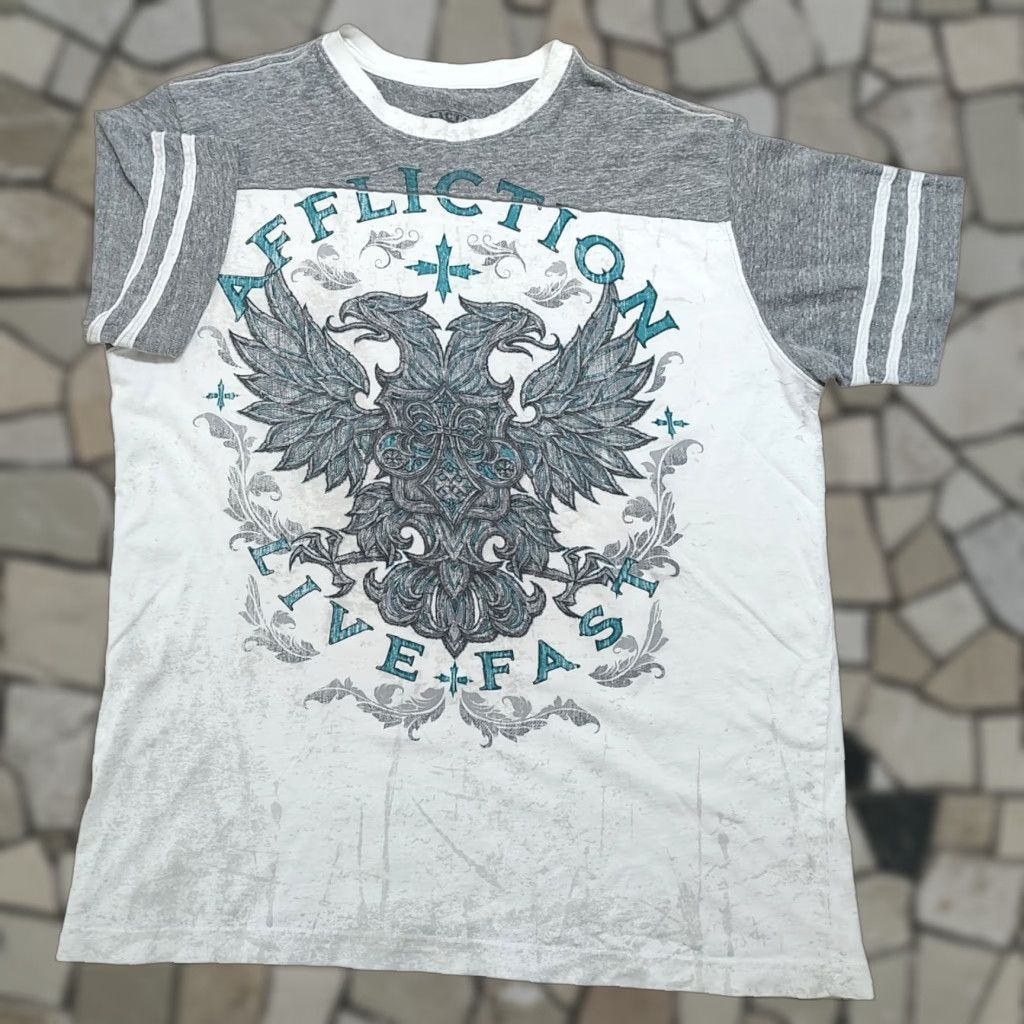 Affliction Affliction T-Shirt Mens XL Gray White Jersey Style Live Fast Size US XL / EU 56 / 4 - 1 Thumbnail