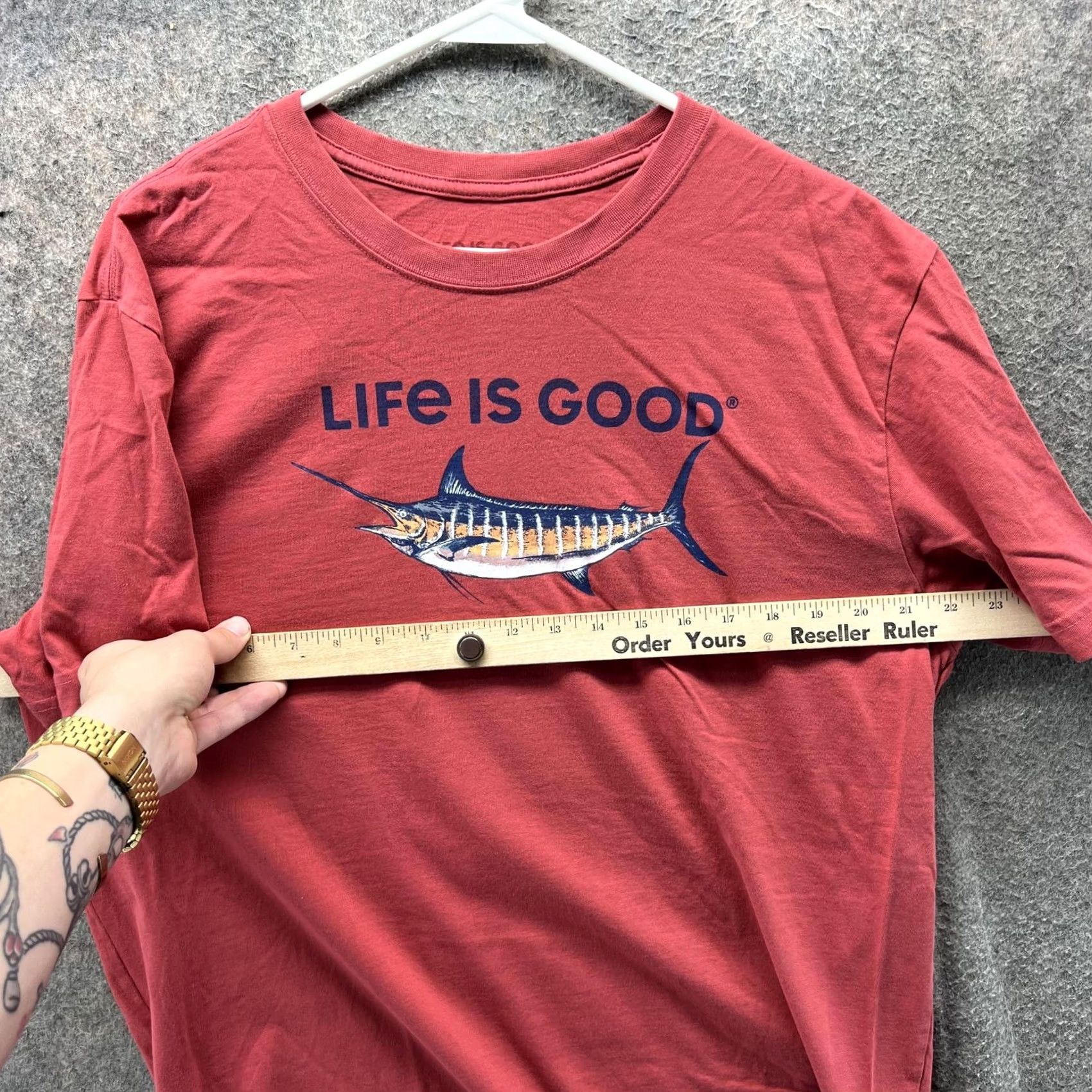 Life is Good Life Is Good Shirt Mens Large Marlin Crusher Tee Short Sleeve Graphic Fishing Red Color Blockigi Size US L / EU 52-54 / 3 - 5 Thumbnail