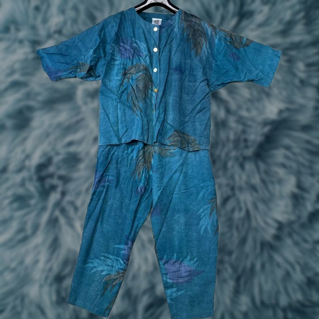 Vintage Rum Reggae Blue Batik-Print M Elastic Drawstring Waist Pants Top Bottoms Casual Size M / US 6-8 / IT 42-44 - 1 Thumbnail