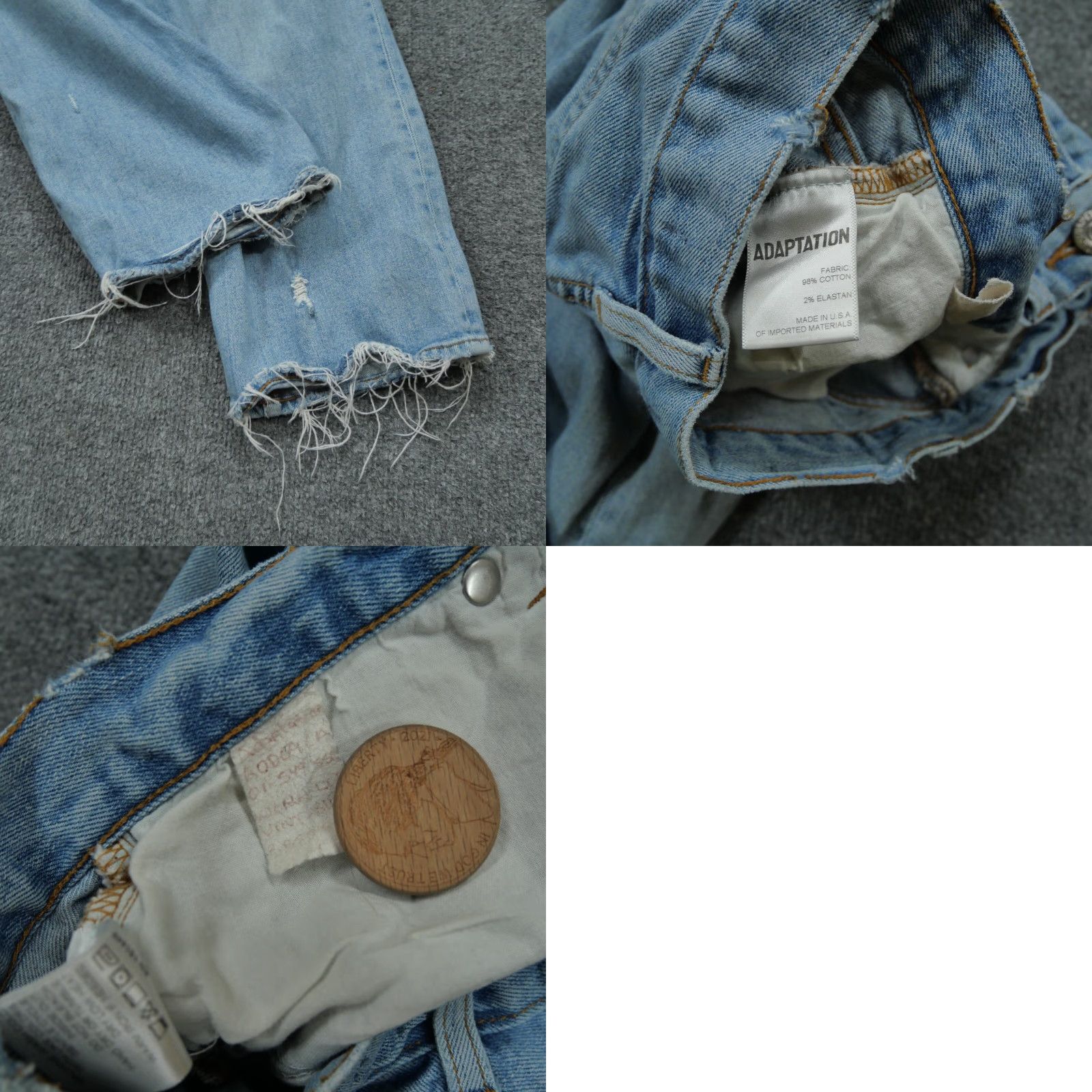 Vintage Womens Adaption Jeans Blue 28 Distressed Grunge Holes Button Fly 28x28 Size 28" / US 6 / IT 42 - 9 Thumbnail