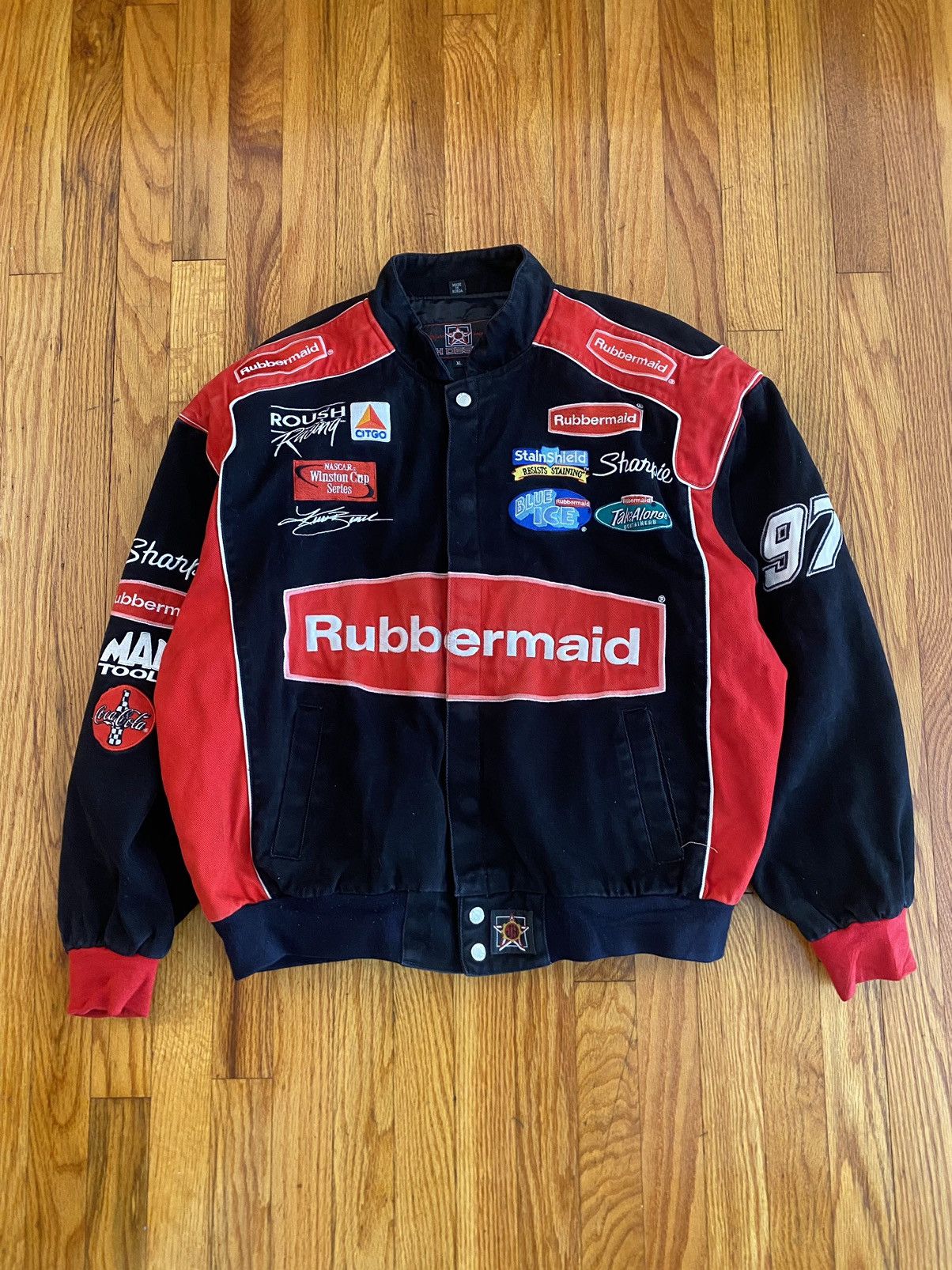 Image of Nascar Kurt Bush Racing Jacket in Black/Red, Men's (Size XL)