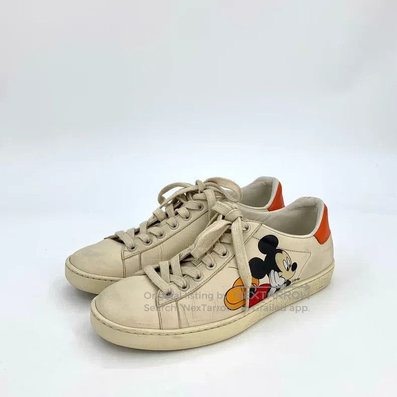 Gucci Gucci Beige Mickey Mouse printed lace-laced casual sneaker Size US 6 / IT 36 - 1 Thumbnail