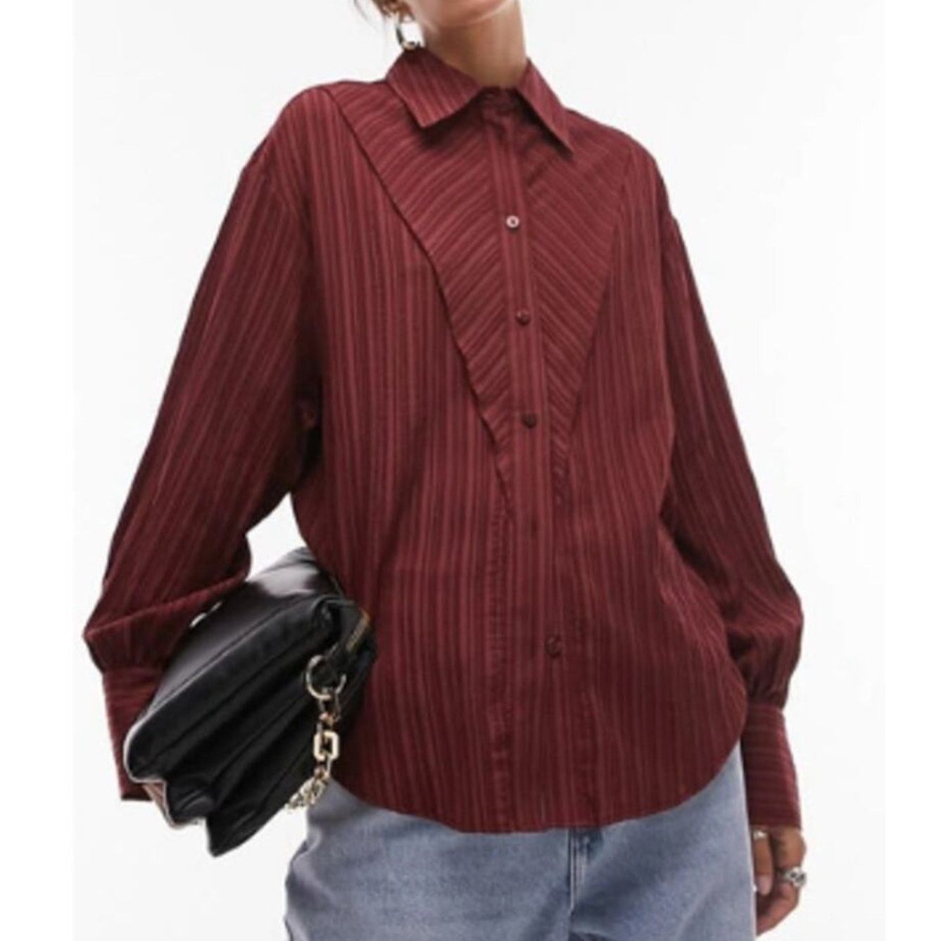 Topshop Topshop Striped Blouse Long Sleeves Burgundy Women's 4 NWT Size S / US 4 / IT 40 - 1 Thumbnail