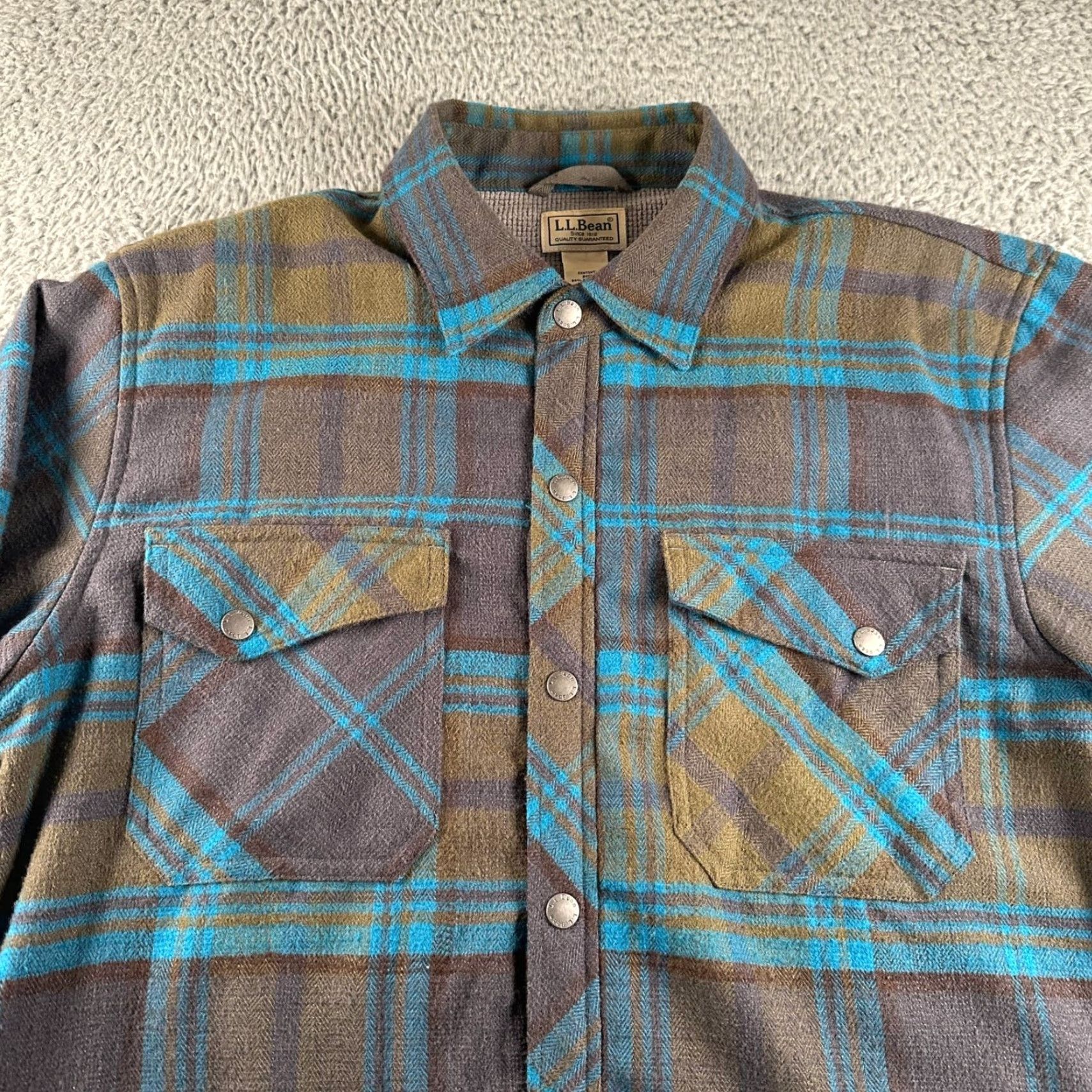 Vintage L.L.Bean Shacket Mens M Plaid Snap Front Elbow Patch Wool Blend Flannel Lined Shirt Size US M / EU 48-50 / 2 - 3 Thumbnail