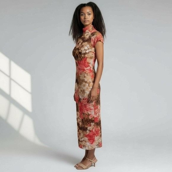 Other Vintage MOA MOA Floral Print Women's Midi Semi-Sheer Dress Size S / US 4 / IT 40 - 1 Thumbnail