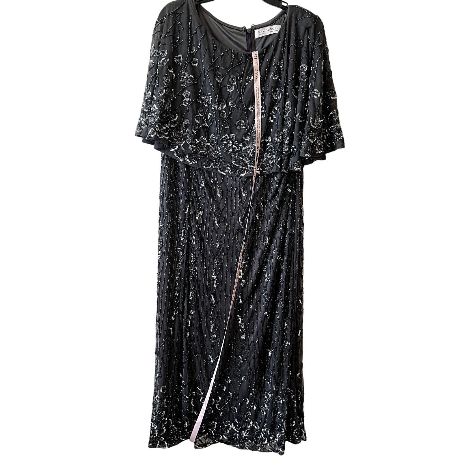 MACH & MACH Mac Duggal Pewter Beaded Popover Cape Cocktail Midi Dress Size 3XL / US 20-22 - 2 Thumbnail