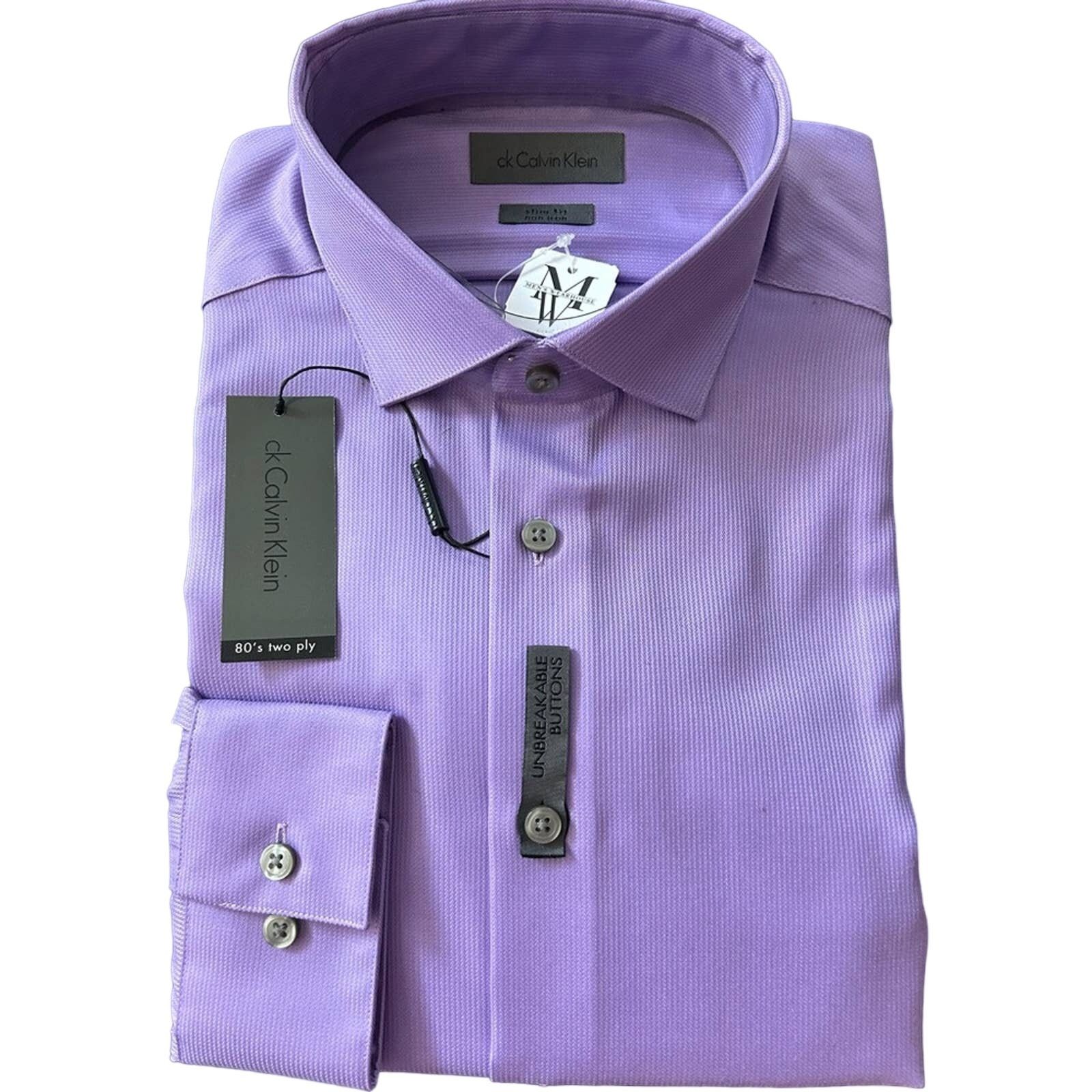 Calvin Klein NWT Men’s Calvin Klein slim fit non iron dress 15.5 purple Size US M / EU 48-50 / 2 - 1 Thumbnail