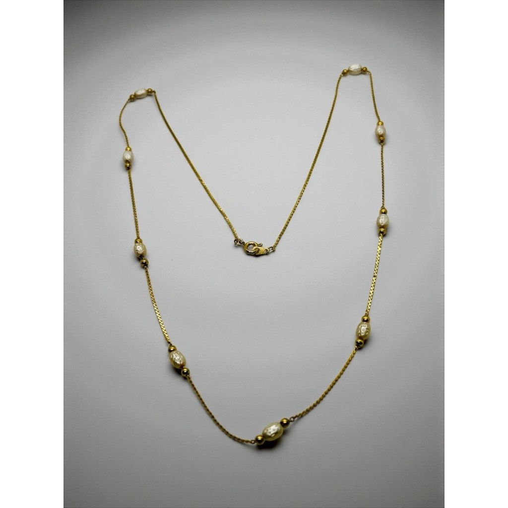 Vintage Vintage Faux Pearl Station Necklace 24'' Gold Tone Chain Size ONE SIZE - 5 Thumbnail