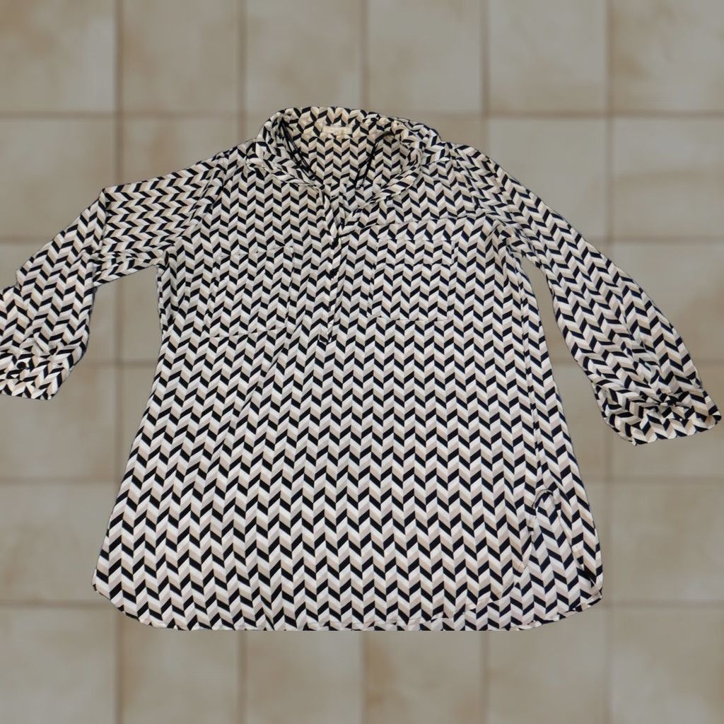 Vintage Pleione Blouse XS Beige Striped Button Pullover Long Sleeve Collared Bell Sleeve Regular Womens Size XS / US 0-2 / IT 36-38 - 1 Thumbnail