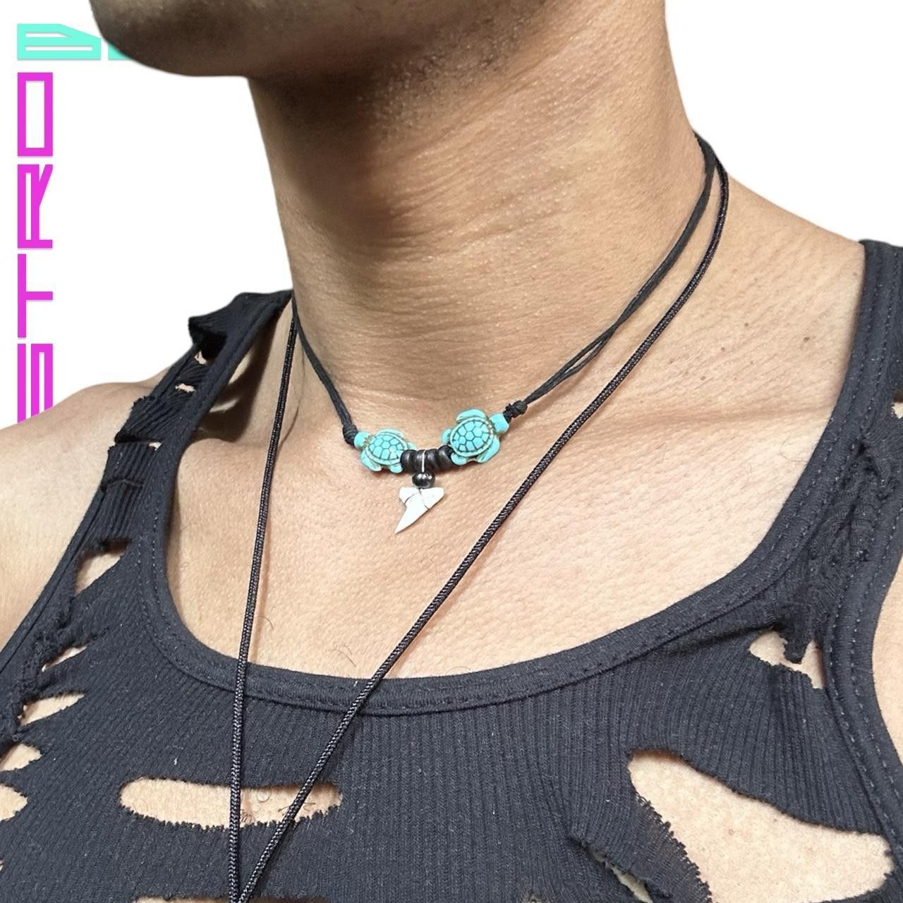 Jewelry Vintage Turquoise Shark Tooth Black Cord Necklace Size ONE SIZE - 3 Thumbnail