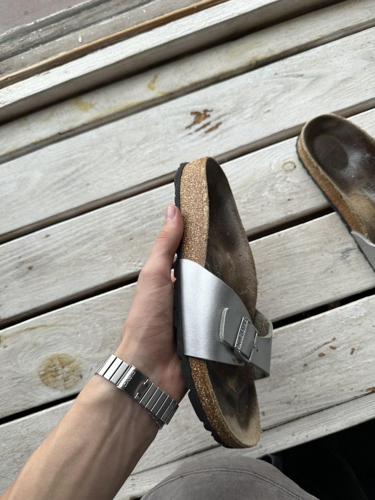 Birkenstock 🚨Vintage Birkenstock 38 silver Luxe Sandals rare slides Size US 7 / IT 37 - 2 Thumbnail