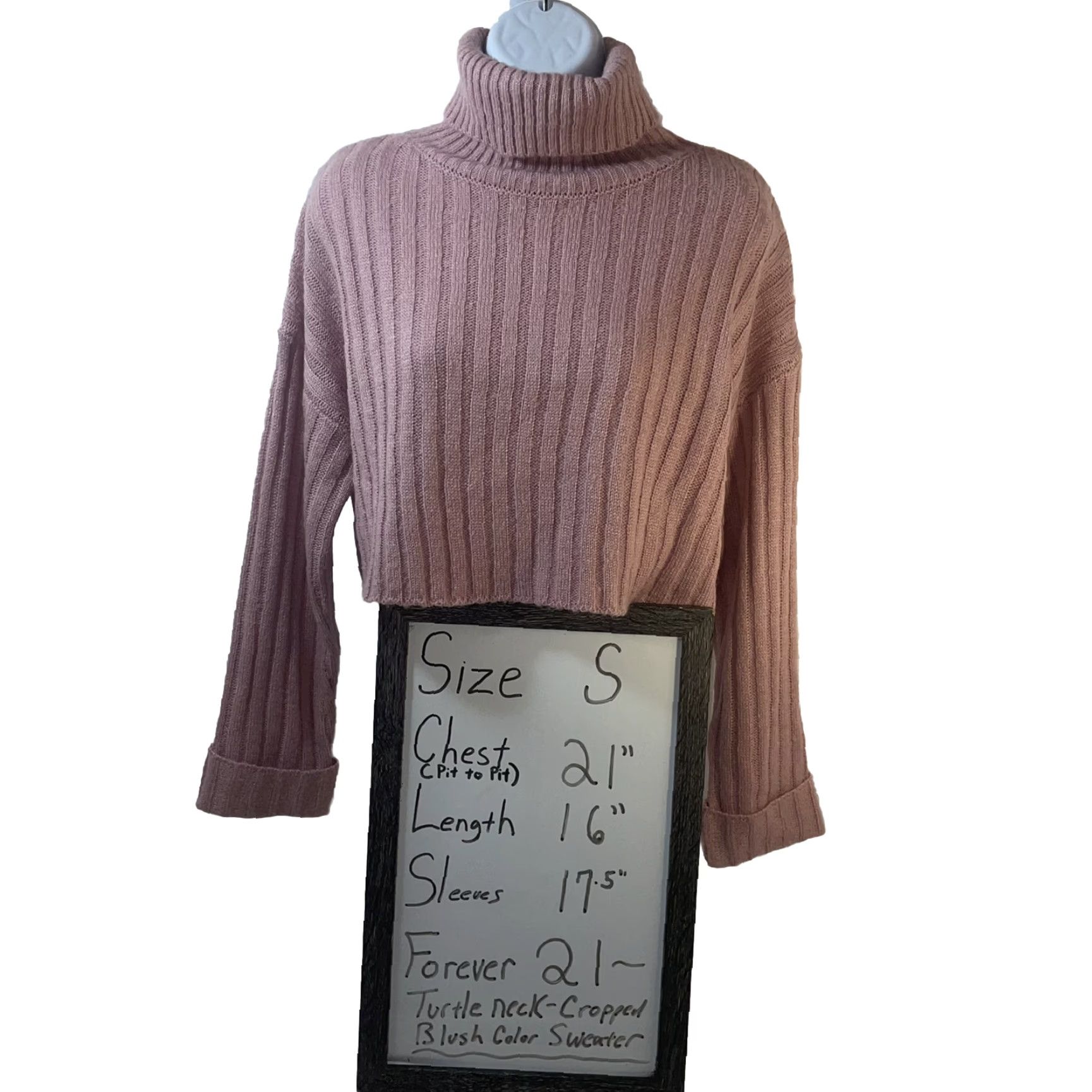 Forever 21 FOREVER 21 Cropped Turtleneck Sweater Women Small Blush Pullover Knit Tight-Knit Long Sleeve Casual 21st Century RN#94981 Size S / US 4 / IT 40 - 6 Thumbnail
