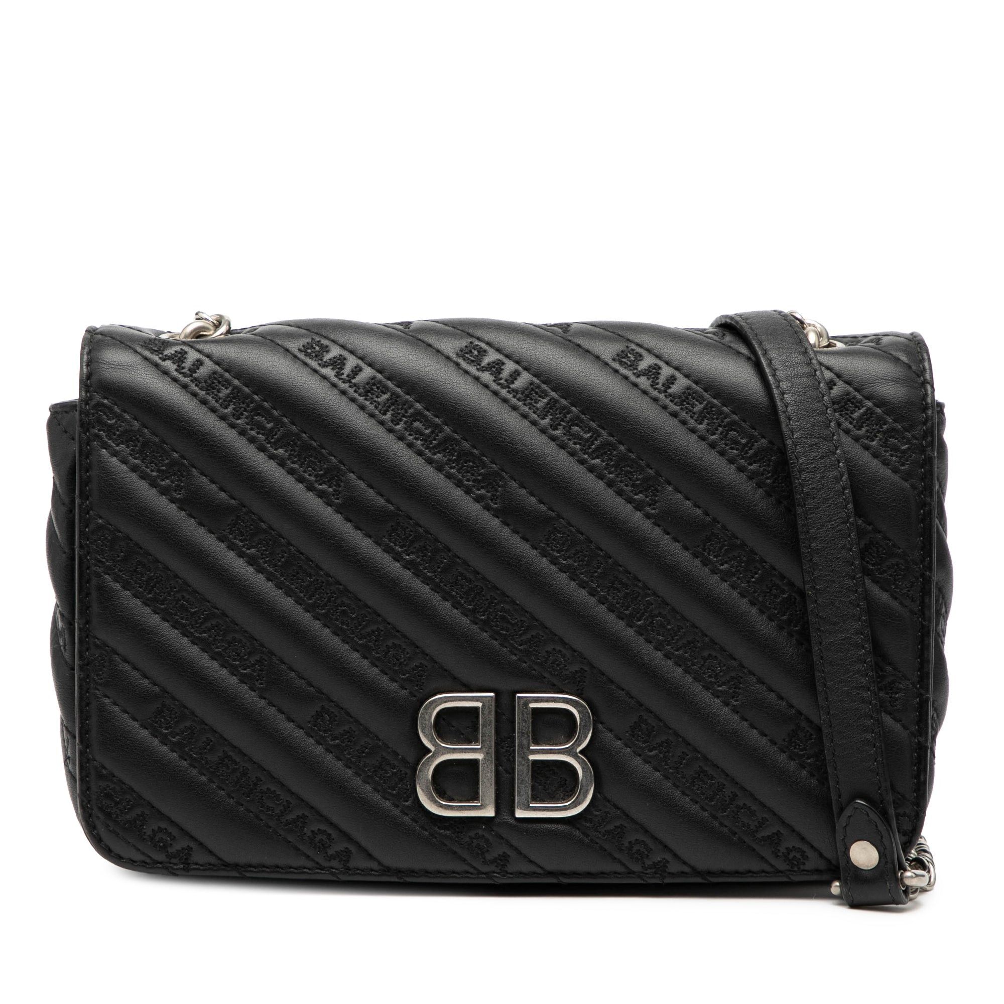 Balenciaga Embossed Leather Allover Logo BB Wallet on Chain Size ONE SIZE - 1 Thumbnail