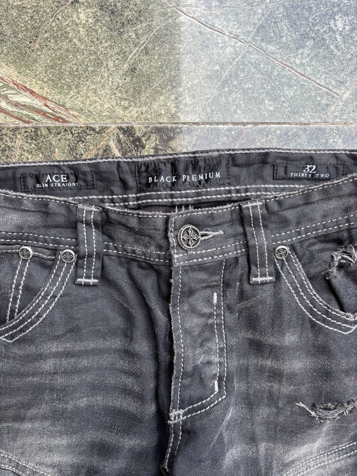 Affliction Y2K Affliction Black Premium Distressed Black Washed Jeans Size US 32 / EU 48 - 4 Thumbnail