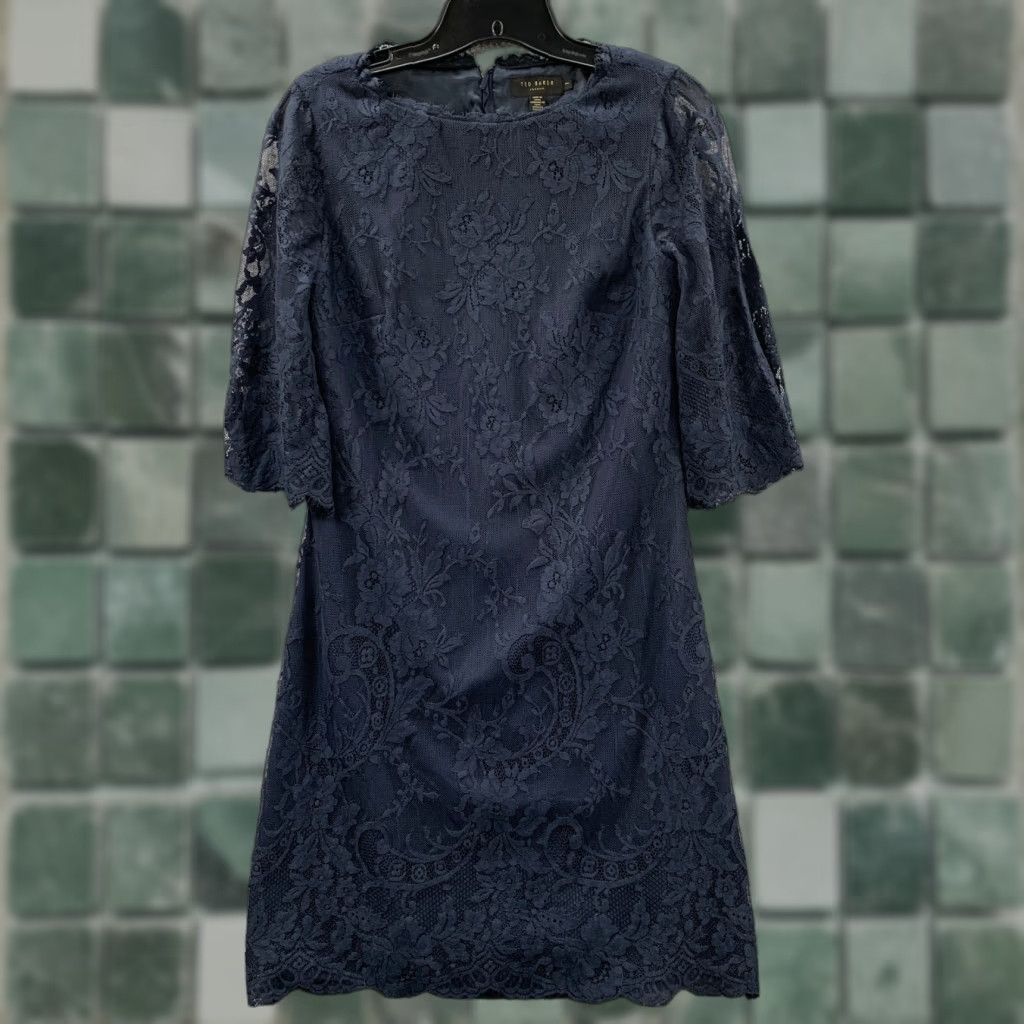 VINTAGE TED BAKER London Midi Dress Womens Size Floral Lace