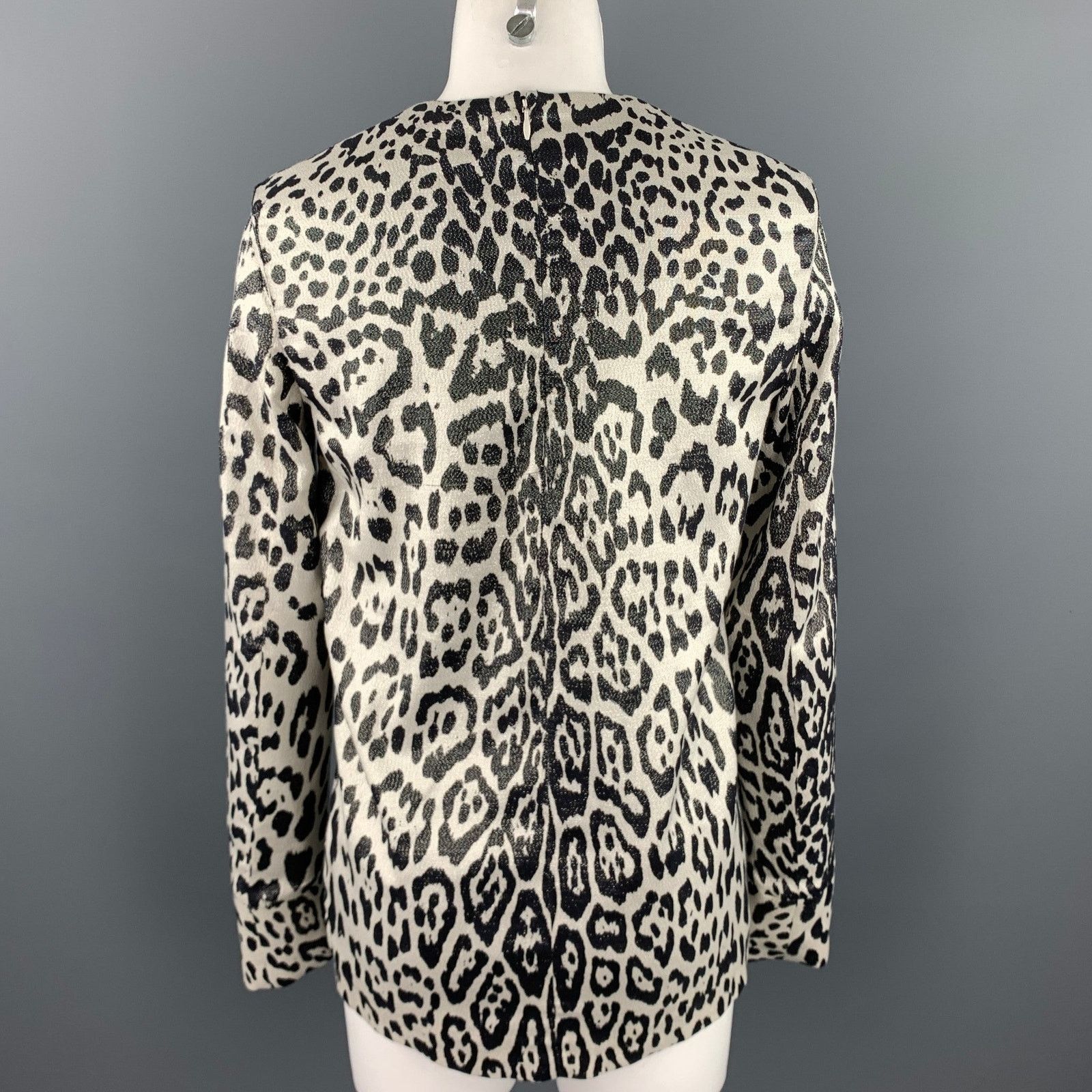 Haider Ackermann Silver & Black Leopard Print Silk Blend Blouse Size M / US 6-8 / IT 42-44 - 4 Thumbnail