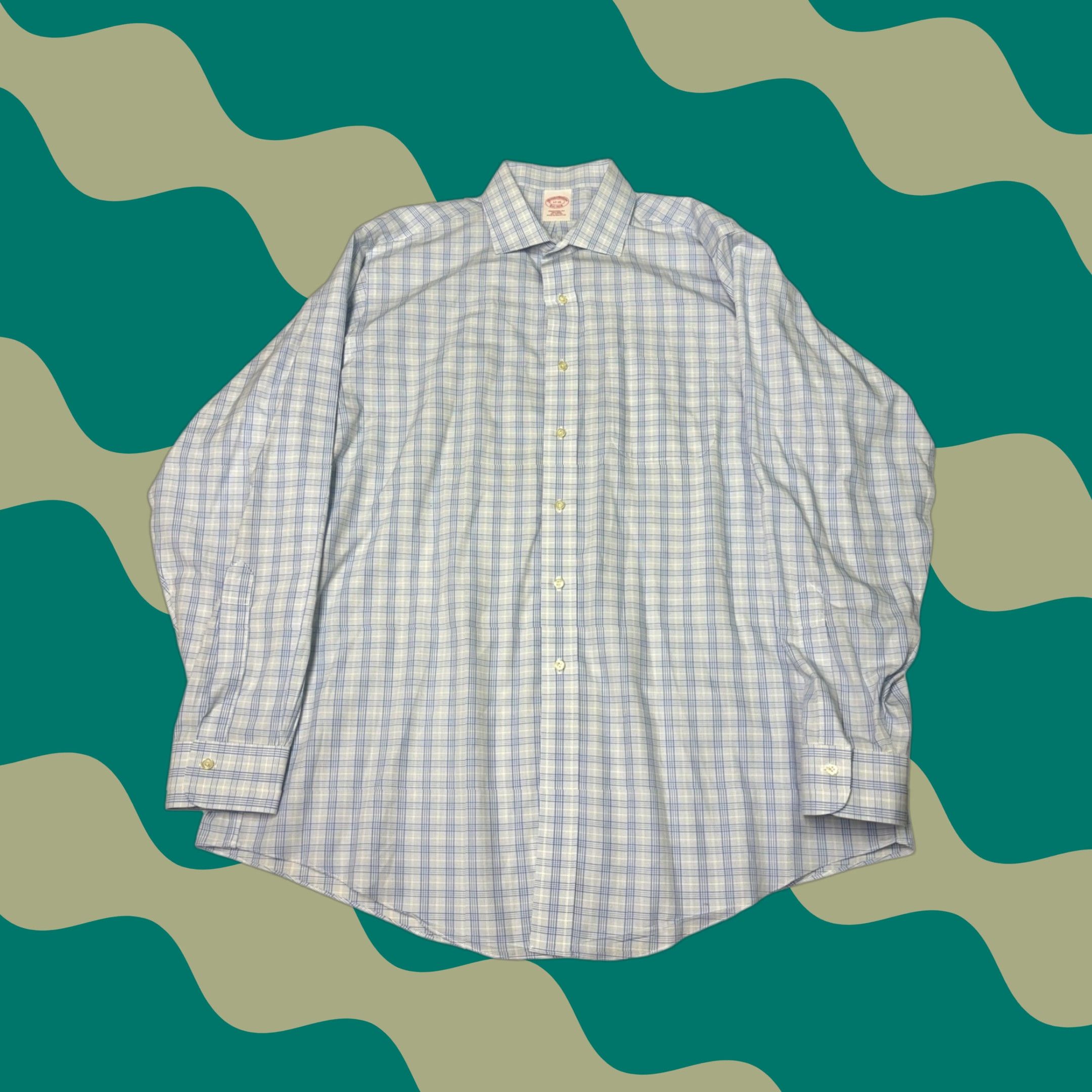 Brooks Brothers Brooks Brothers Mens Dress Shirt Plaid Non Iron Traditional Fit 17in Blue White Long Sleeve Barrel Cuff Pocket Collared Size 46R - 1 Thumbnail