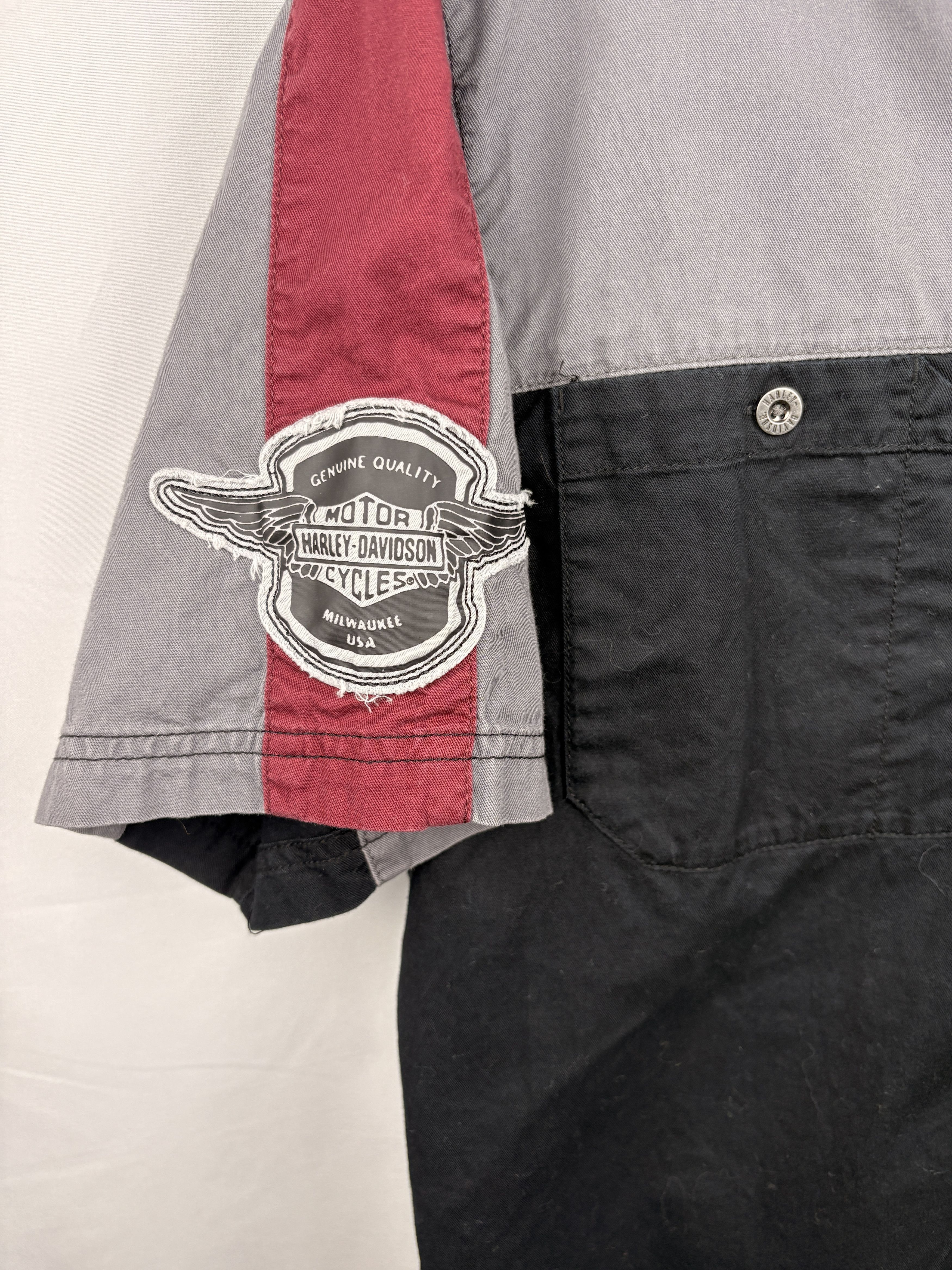 Harley Davidson Men’s Harley-Davidson Colorblock Work Shirt Black Grey Red Size US M / EU 48-50 / 2 - 4 Thumbnail
