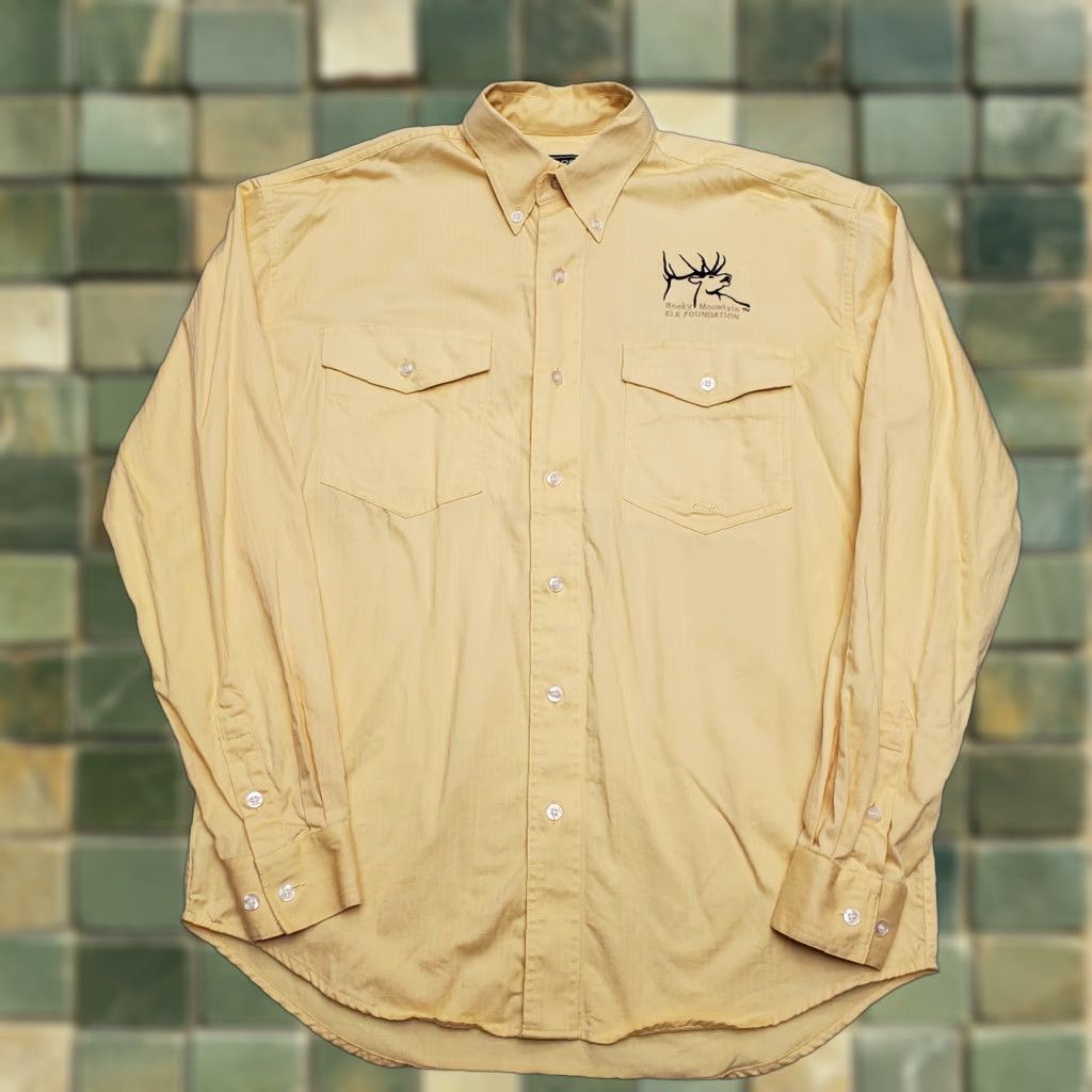 Roper Rocky Mountain Elk Foundation Shirt Men Small Yellow Herringbone Western RMEF Size US S / EU 44-46 / 1 - 1 Thumbnail