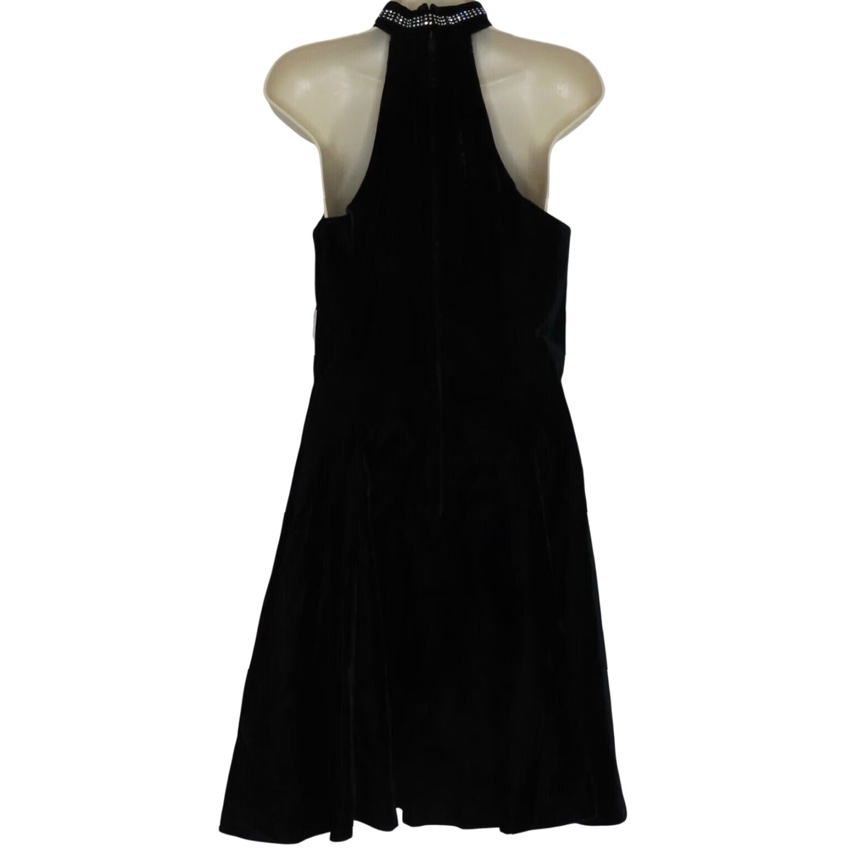 Velvet VINTAGE Hampton Nites Women 8 Black Velvet High Neck Rhinestone Collar 1990s NEW Size M / US 6-8 / IT 42-44 - 4 Thumbnail