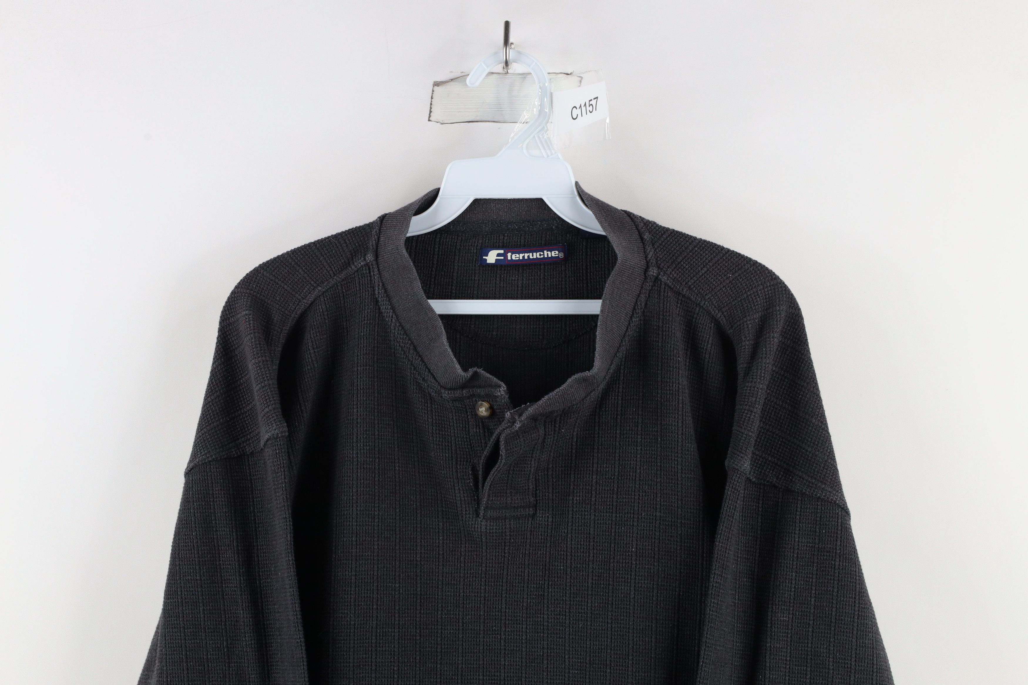 Vintage Vintage 90s Streetwear Waffle Knit Henley T-Shirt Gray Size US L / EU 52-54 / 3 - 2 Thumbnail