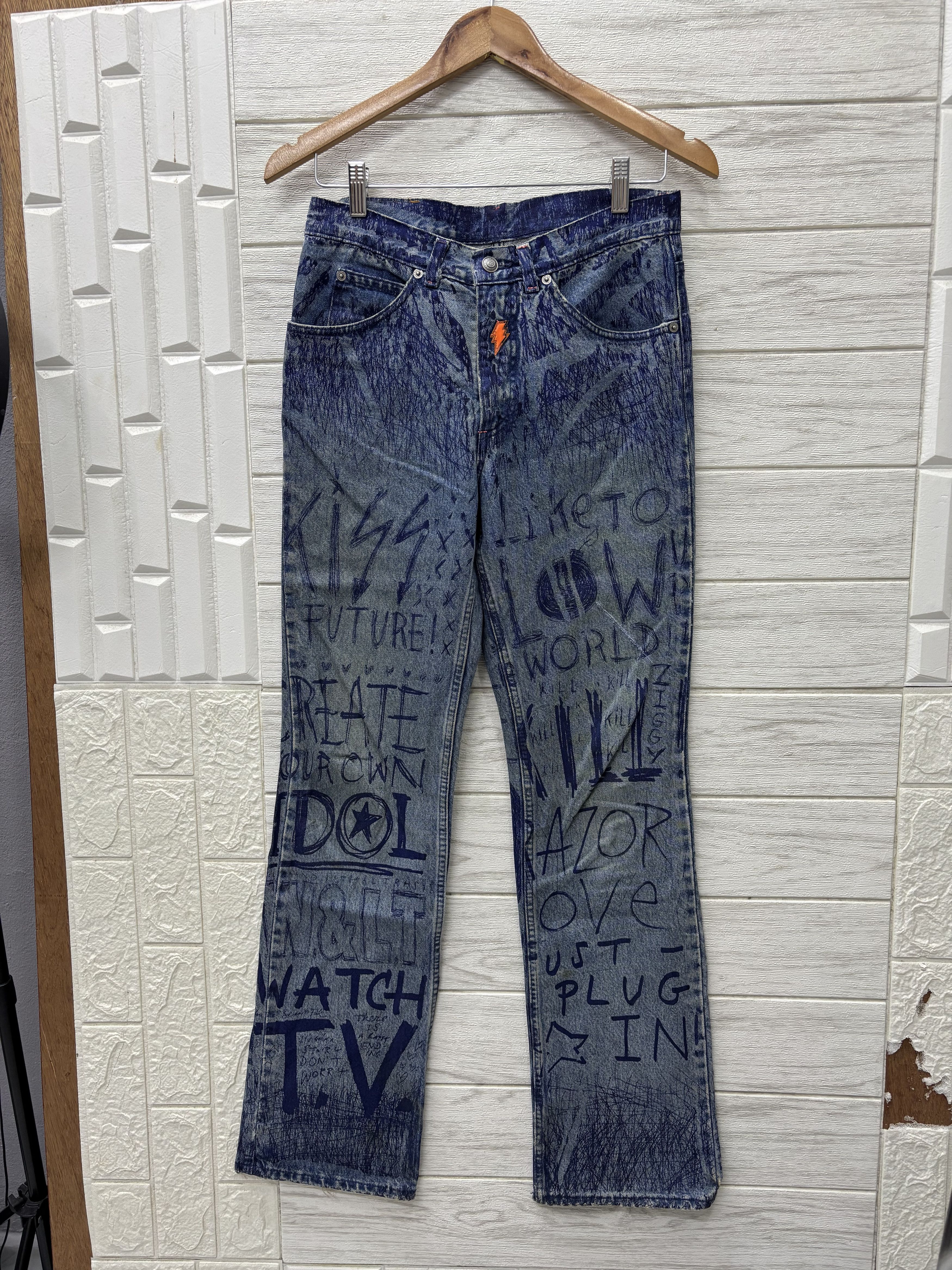 Walter Van Beirendonck W&LT⚡️Pen Graffiti Archive Flared Jeans Distressed Denim Size US 30 / EU 46 - 2 Thumbnail