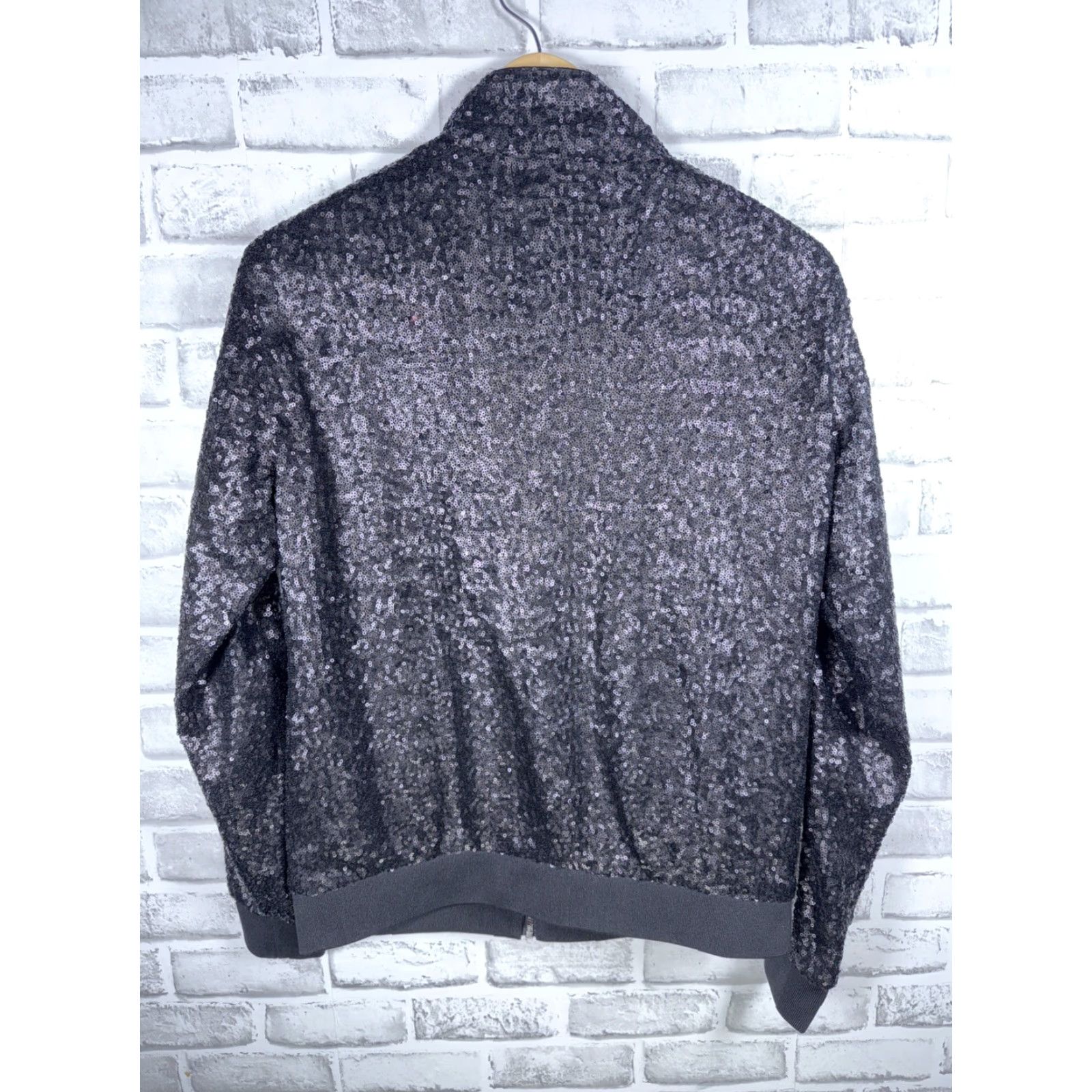 Vintage Dolce Cabo Sequin Full Zip Jacket Womens M Silver Black & Silver Metal Theme Basic Jacket Size M / US 6-8 / IT 42-44 - 7 Thumbnail